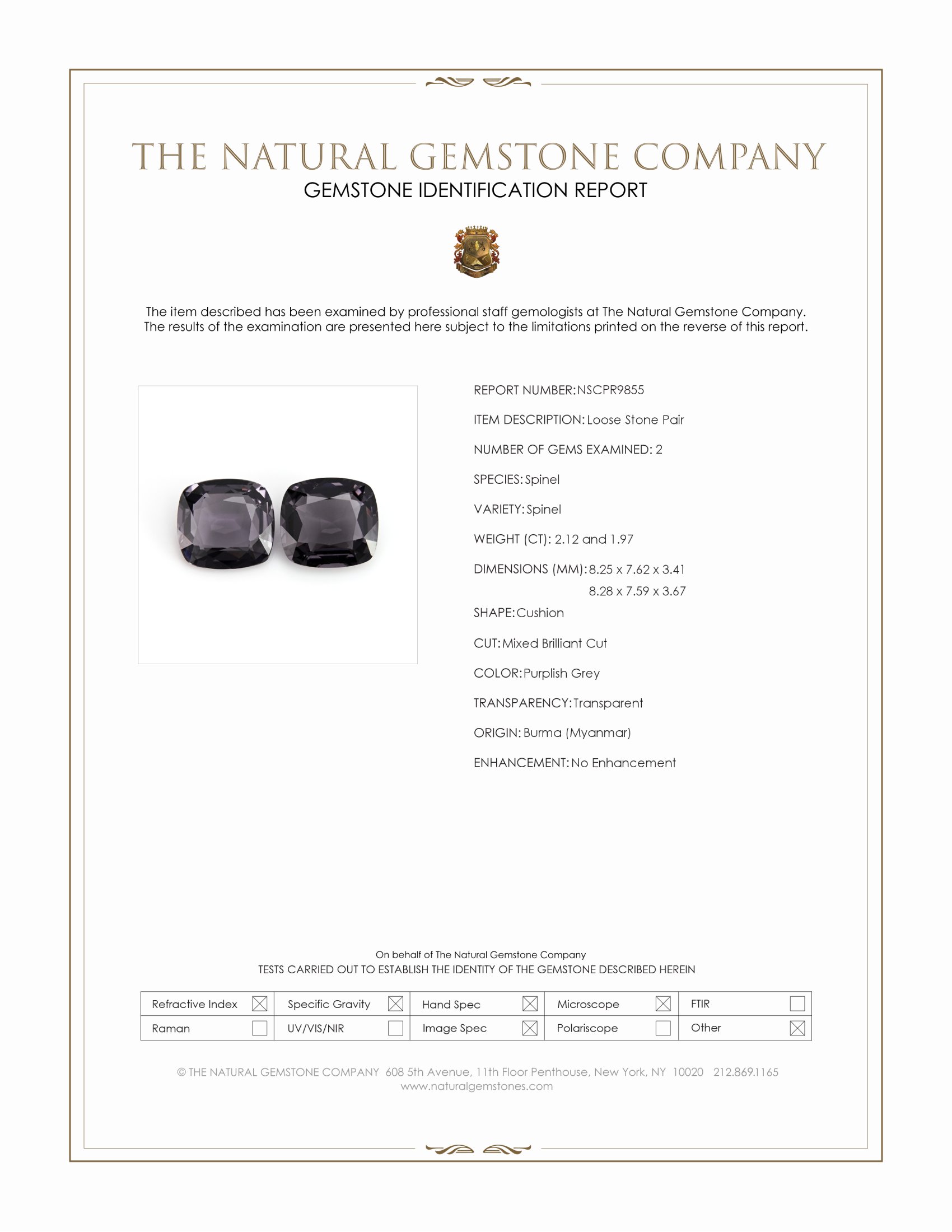 4.09 Ct.Tw. Purplish Grey Spinel Pair from Burma (Myanmar)