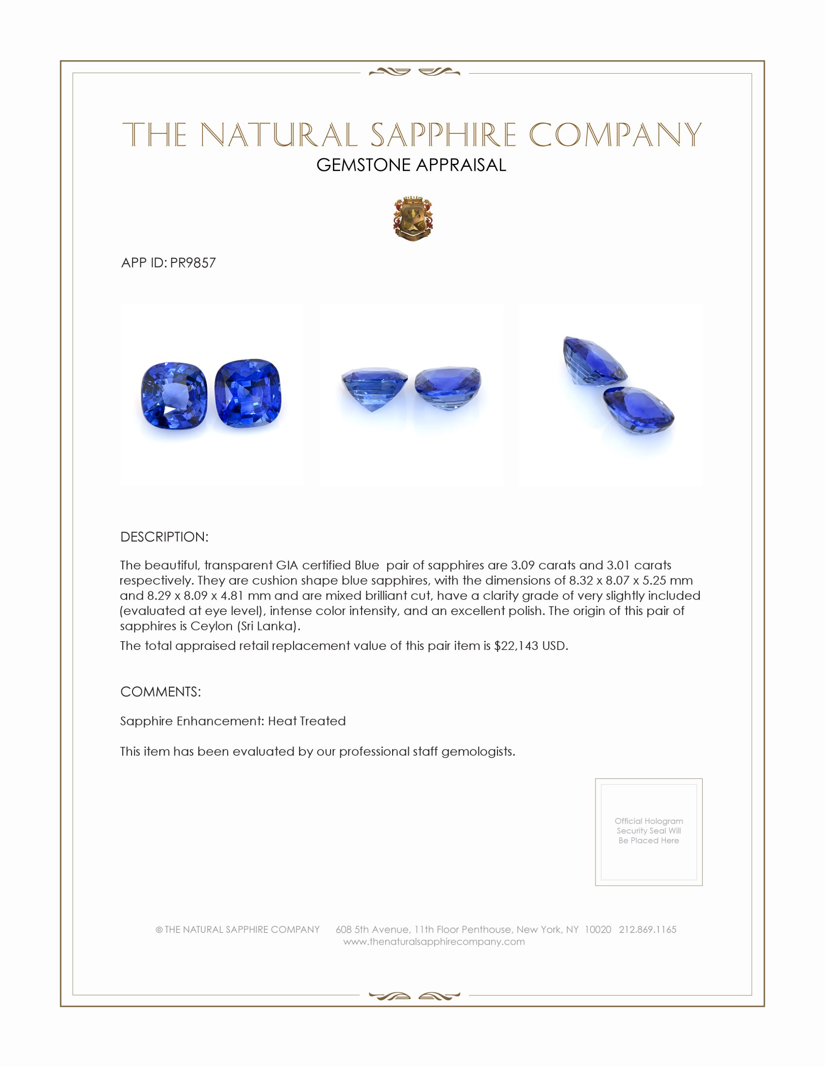 6.10 Ct.Tw. Blue Sapphire Pair from Ceylon (Sri Lanka)