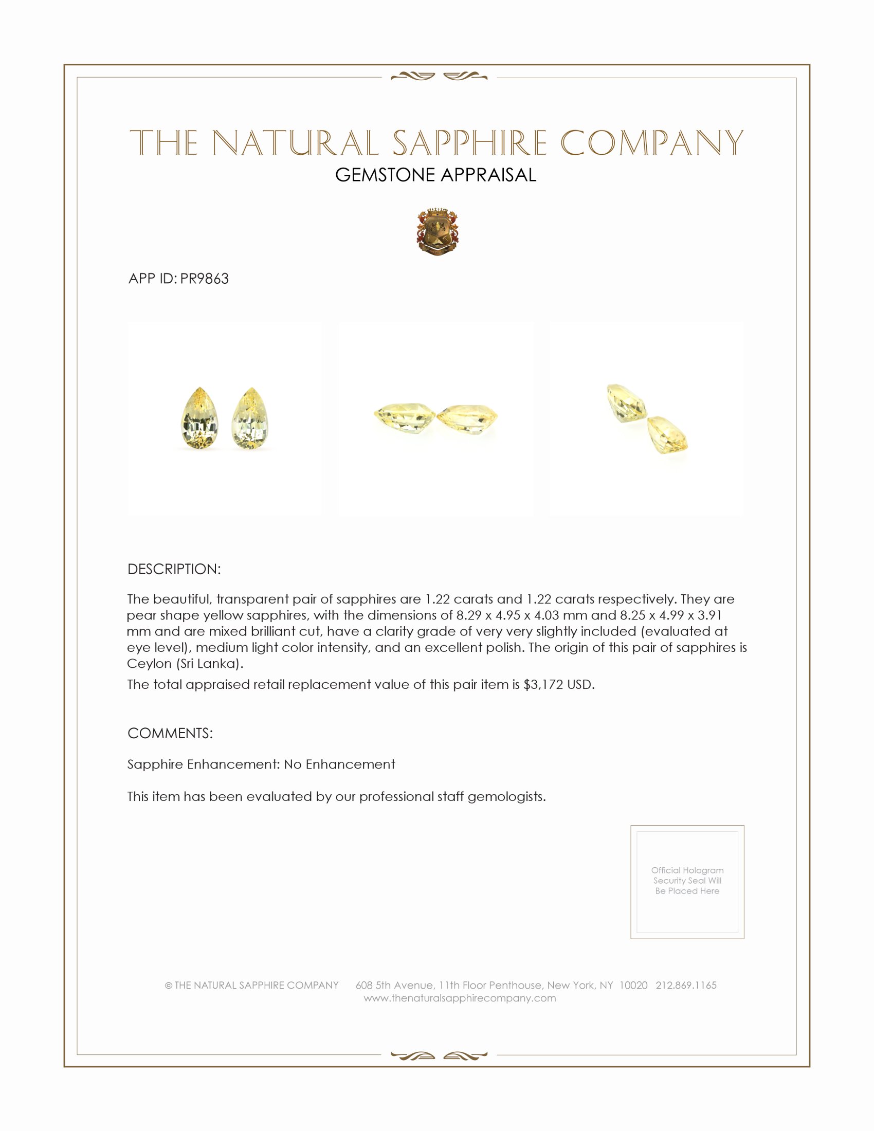 2.44 Ct.Tw. Yellow Sapphire Pair from Ceylon (Sri Lanka)