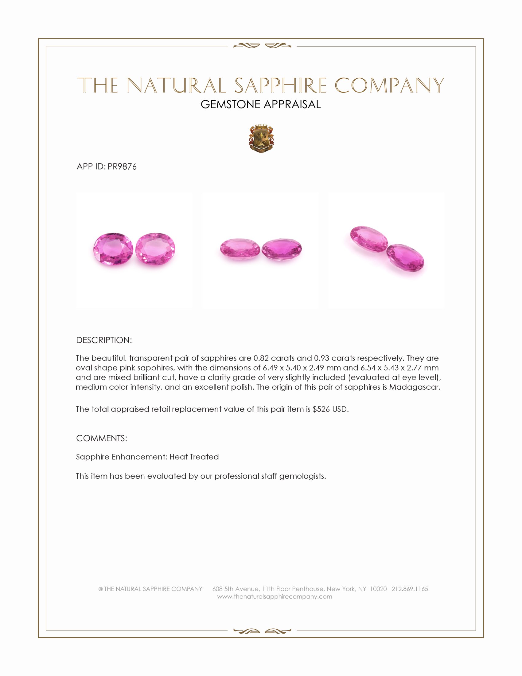 1.75 Ct.Tw. Pink Sapphire Pair from Madagascar