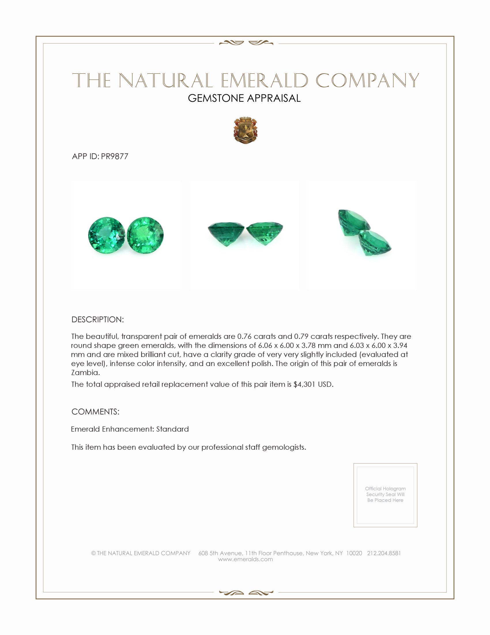 1.55 Ct.Tw. Emerald Pair from Zambia