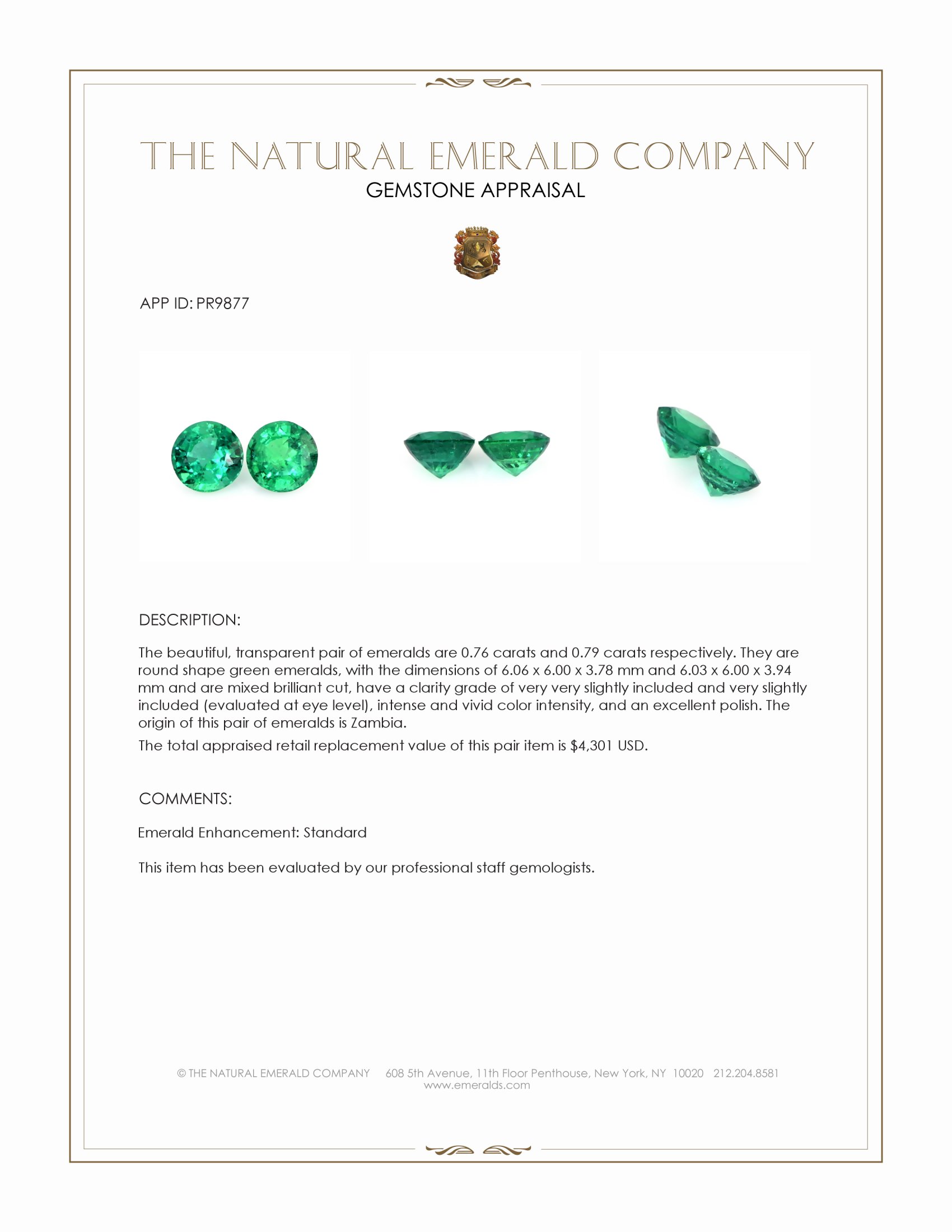 1.55 Ct.Tw. Emerald Pair from Zambia