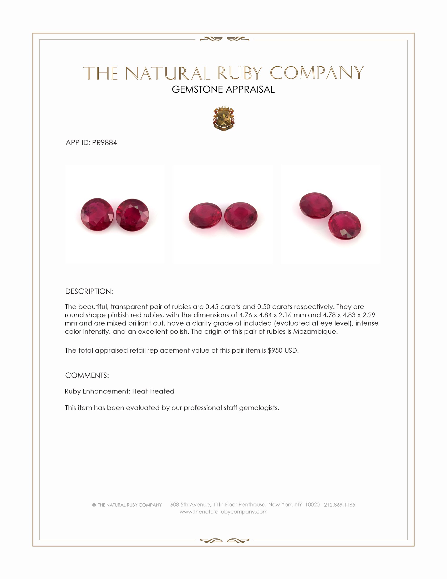 0.95 Ct.Tw. Pinkish Red Ruby Pair from Mozambique