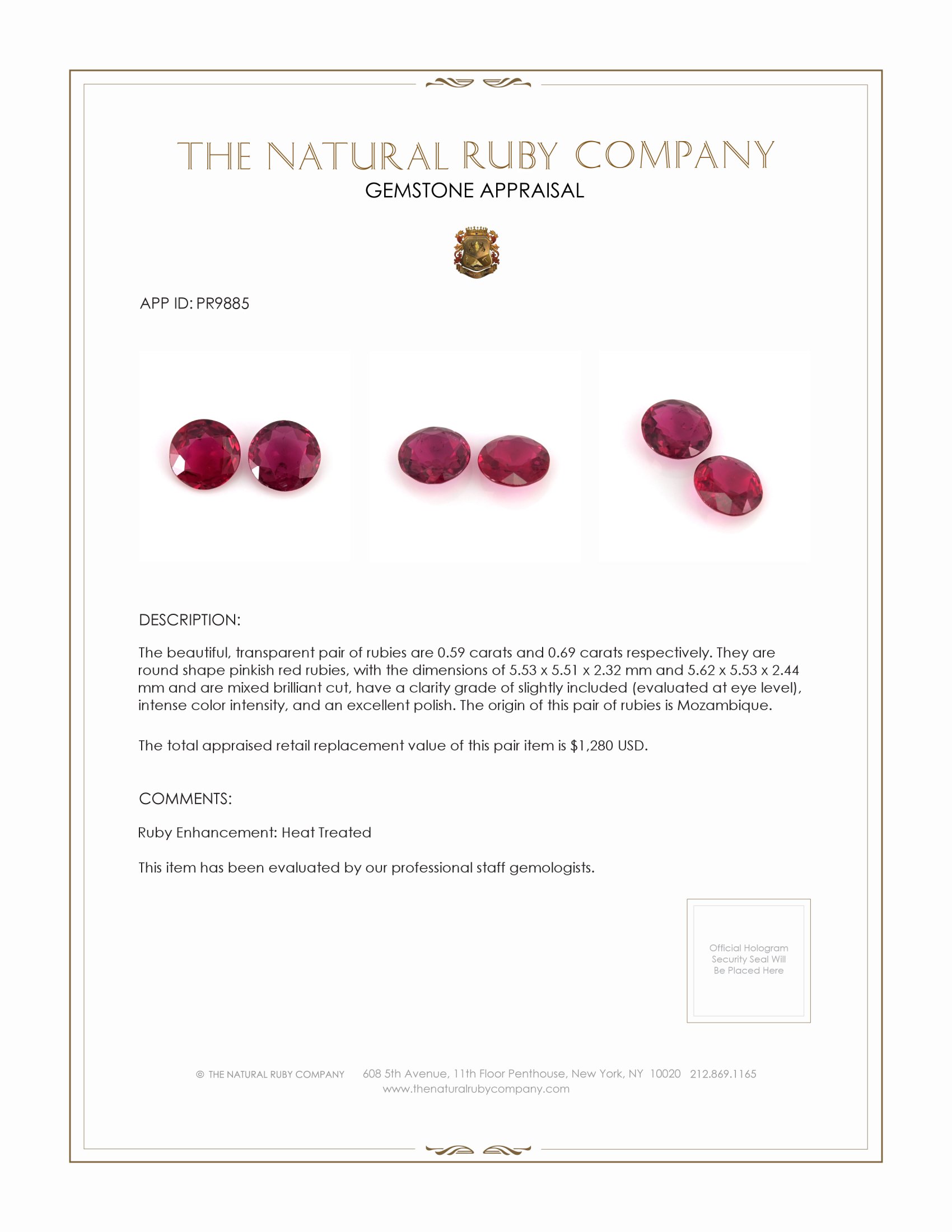 1.28 Ct.Tw. Ruby Pair from Mozambique