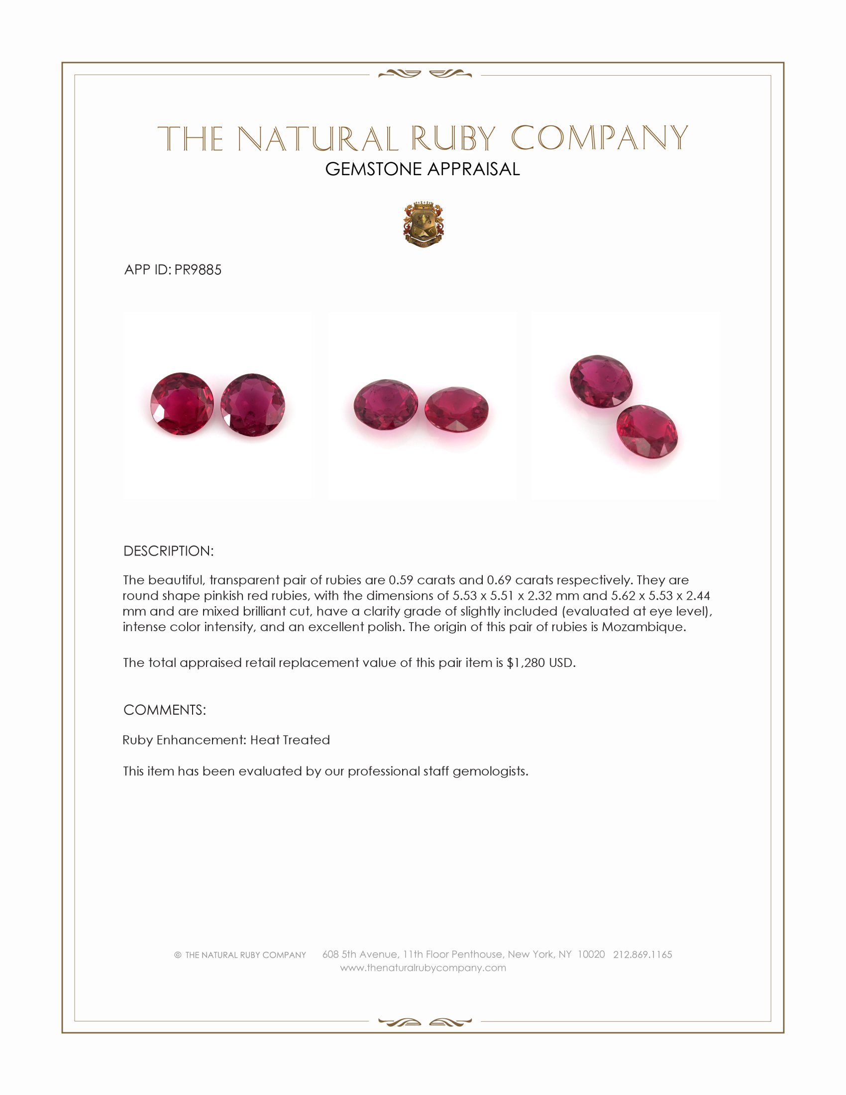 1.28 Ct.Tw. Pinkish Red Ruby Pair from Mozambique
