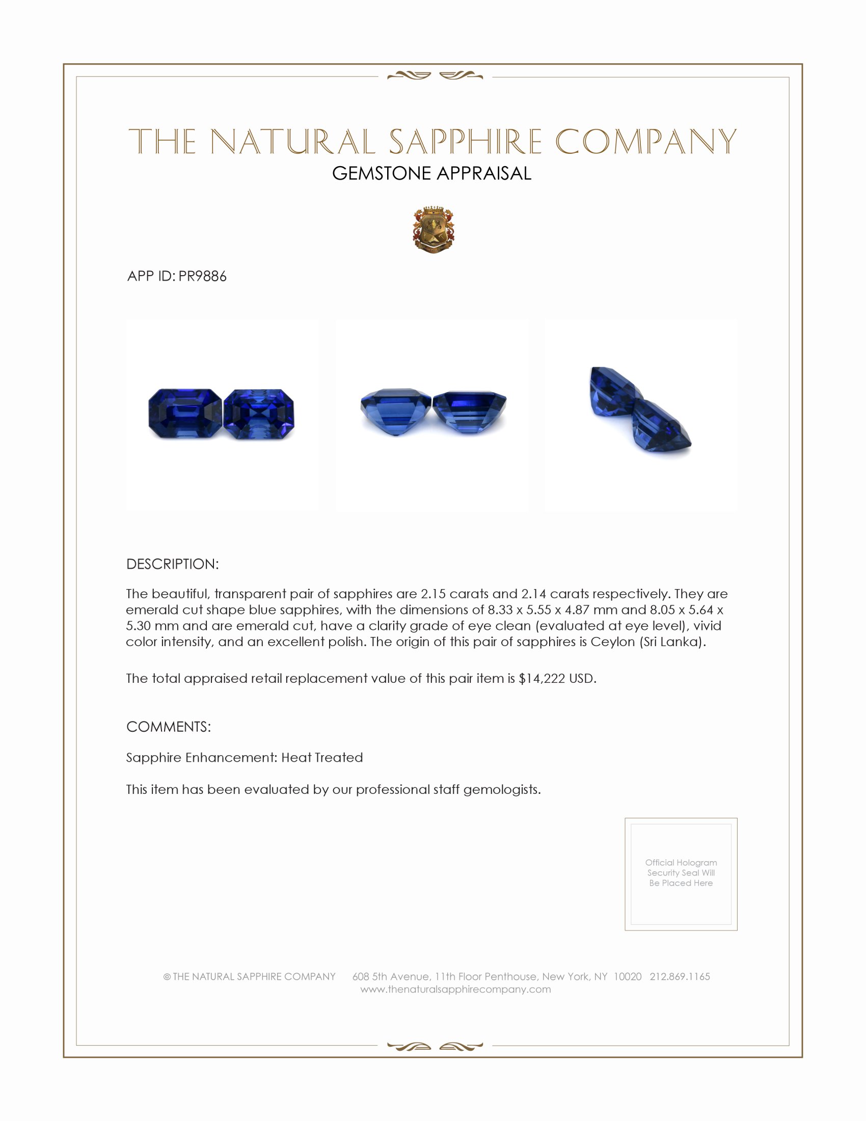 4.29 Ct.Tw. Blue Sapphire Pair from Ceylon (Sri Lanka)