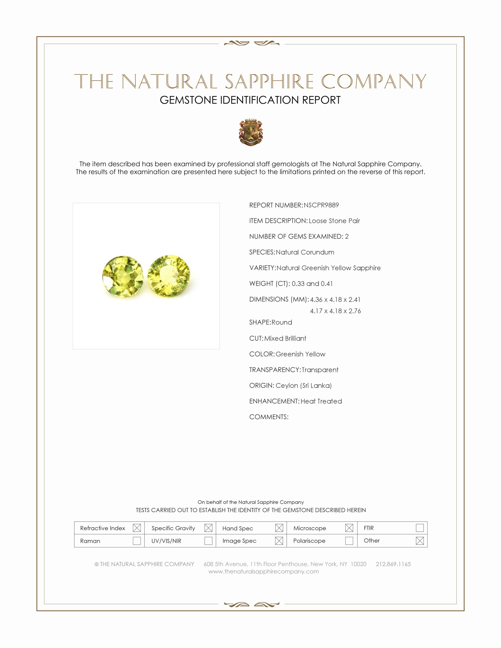 0.74 Ct.Tw. Greenish Yellow Sapphire Pair from Ceylon (Sri Lanka)