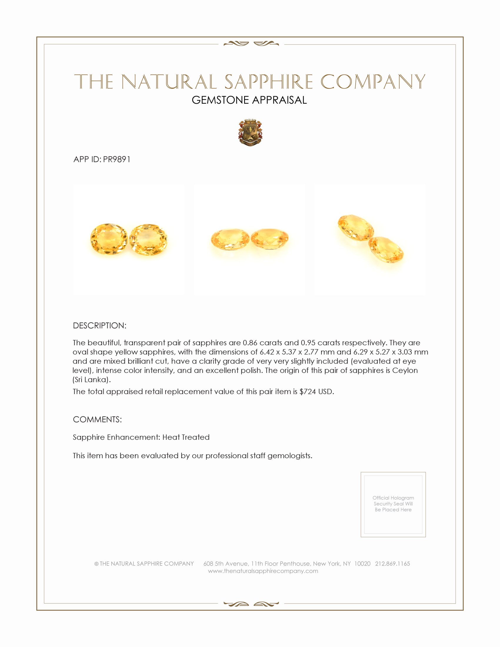 1.81 Ct.Tw. Yellow Sapphire Pair from Ceylon (Sri Lanka)