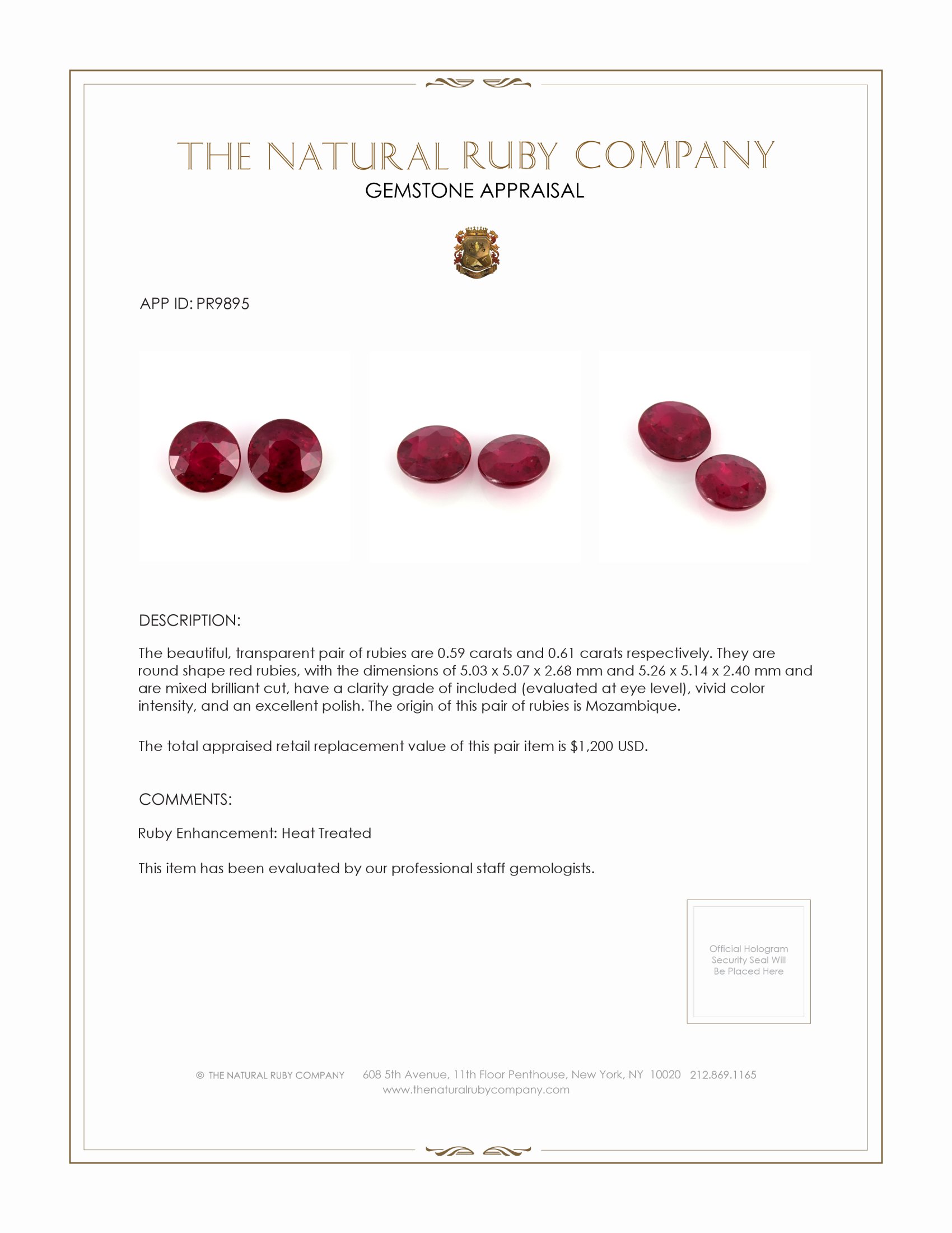 1.20 Ct.Tw. Ruby Pair from Mozambique