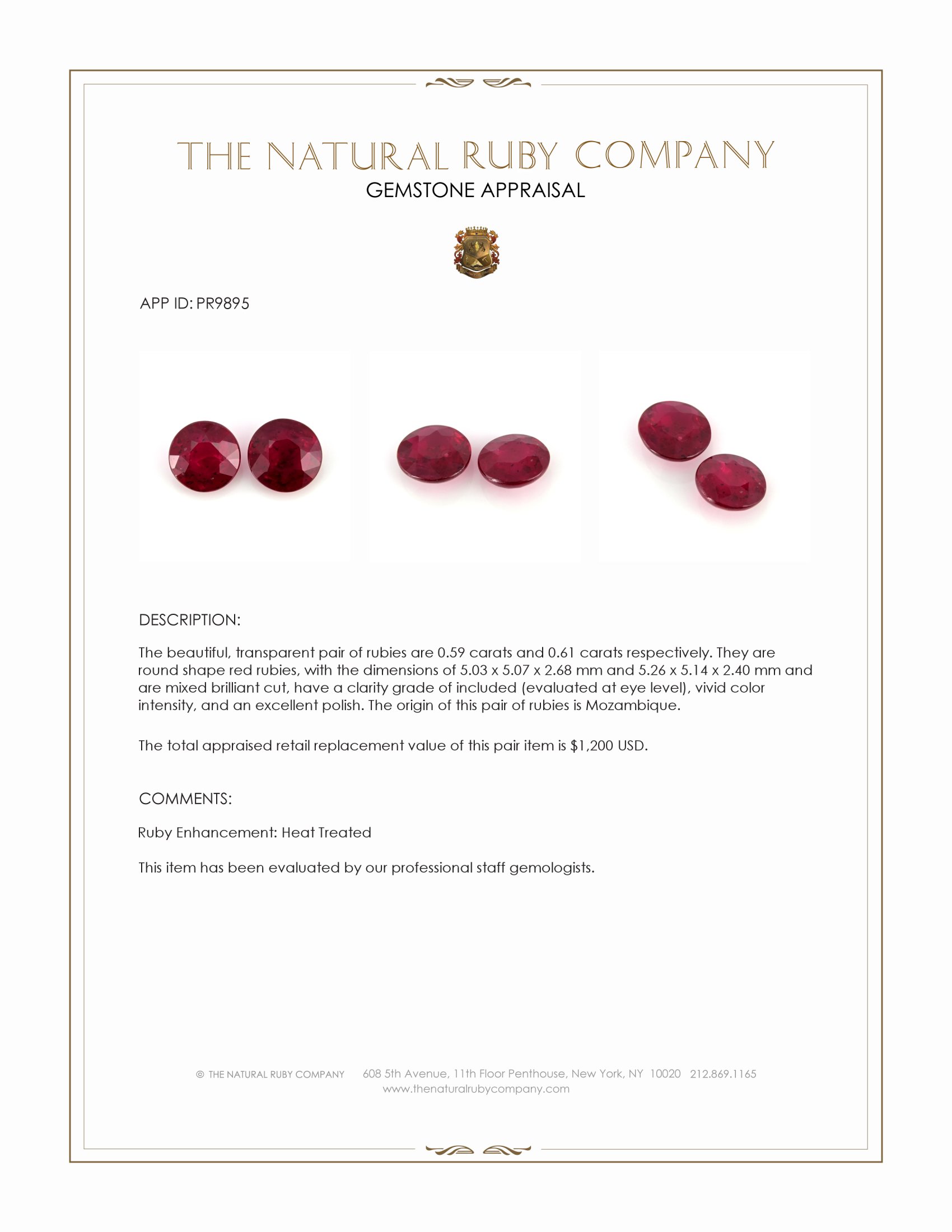 1.20 Ct.Tw. Ruby Pair from Mozambique