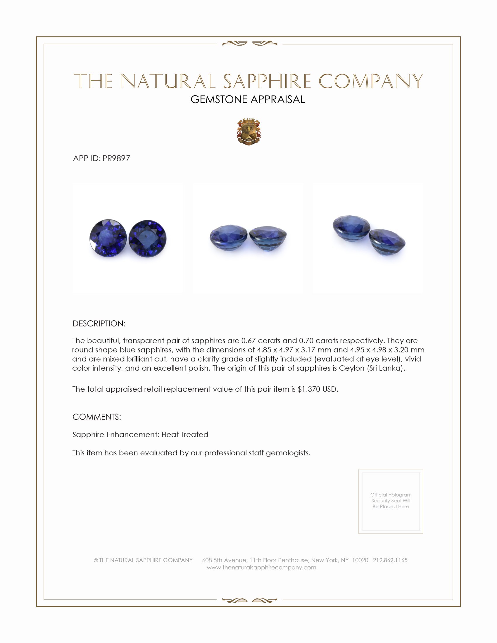1.37 Ct.Tw. Blue Sapphire Pair from Ceylon (Sri Lanka)
