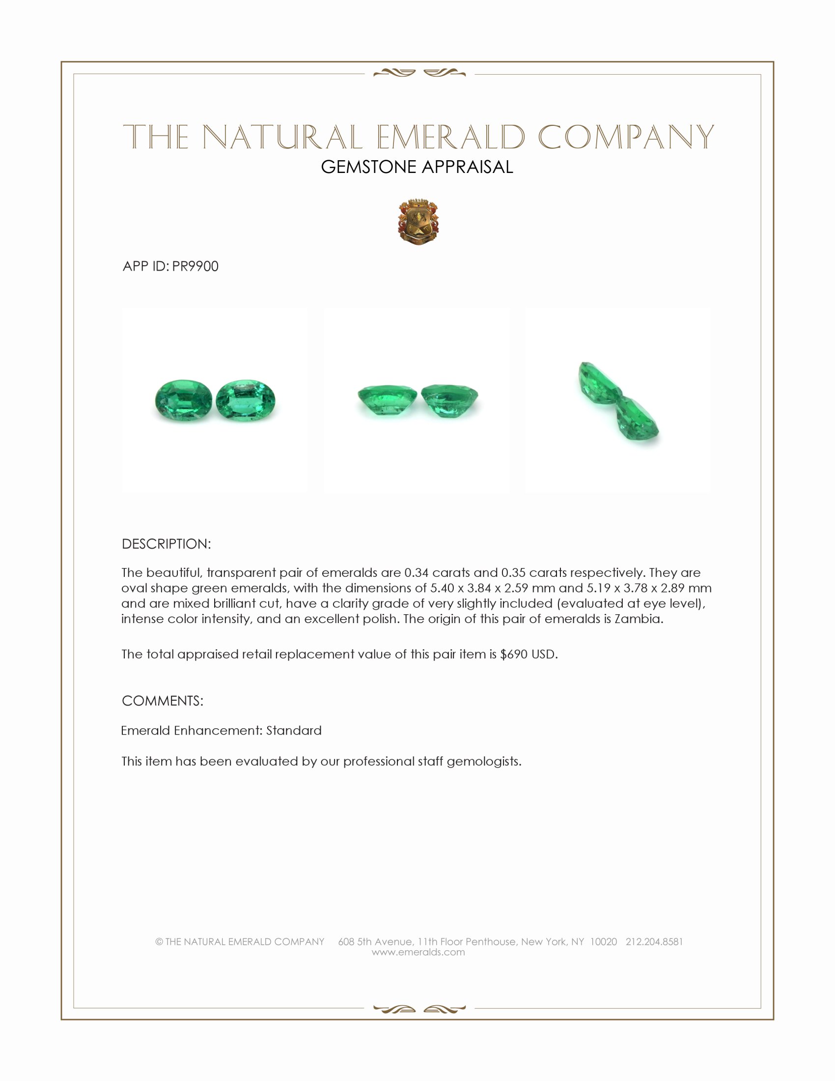 0.69 Ct.Tw. Emerald Pair from Zambia