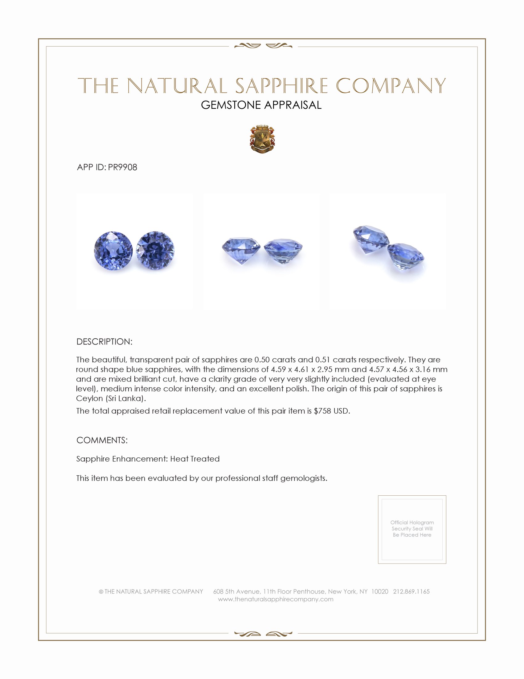 1.01 Ct.Tw. Blue Sapphire Pair from Ceylon (Sri Lanka)
