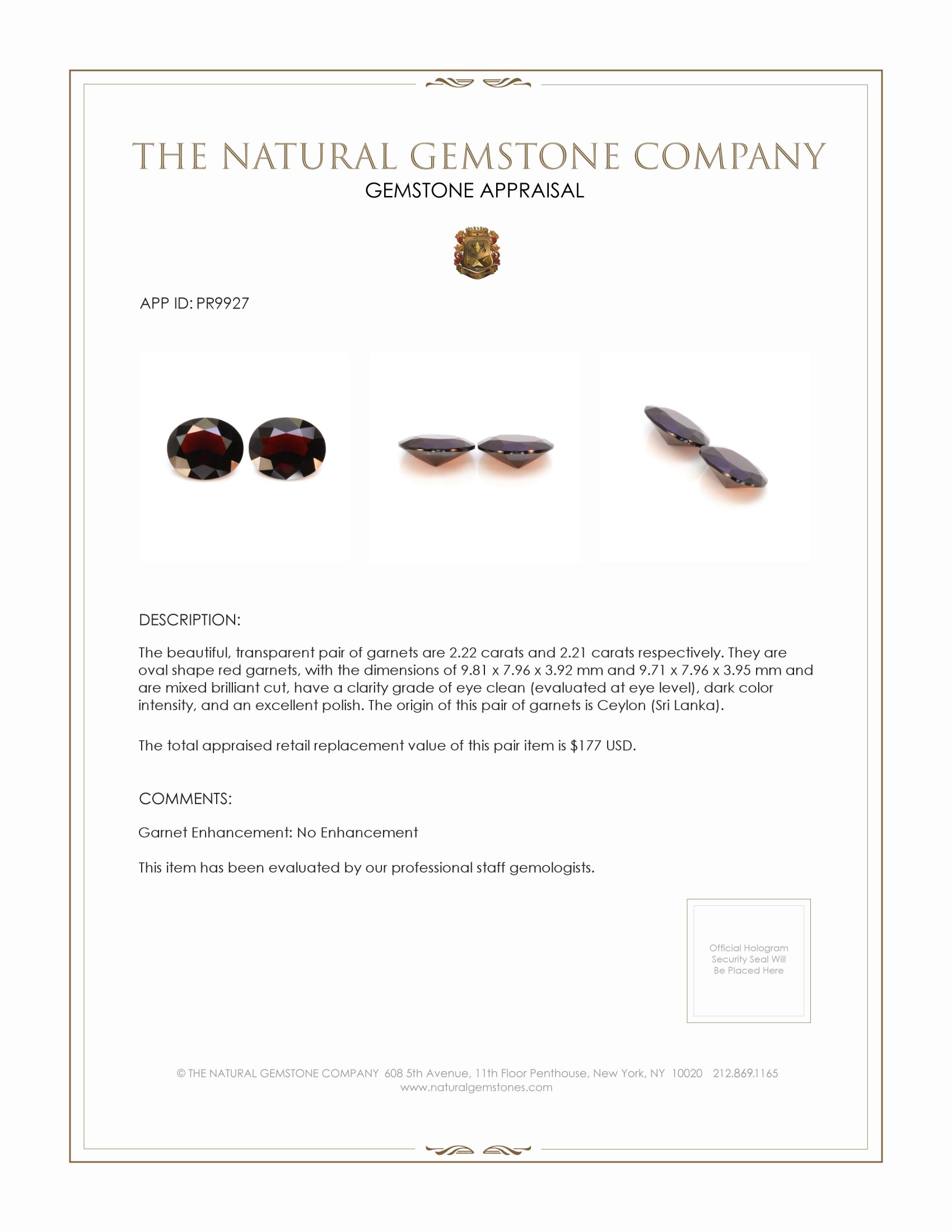 4.43 Ct.Tw. Garnet Pair from Ceylon (Sri Lanka)