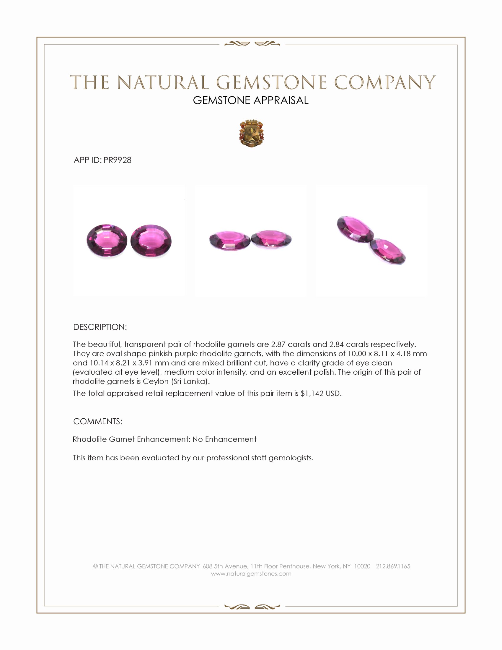 5.71 Ct.Tw. Pinkish Purple Rhodolite Garnet Pair from Ceylon (Sri Lanka)