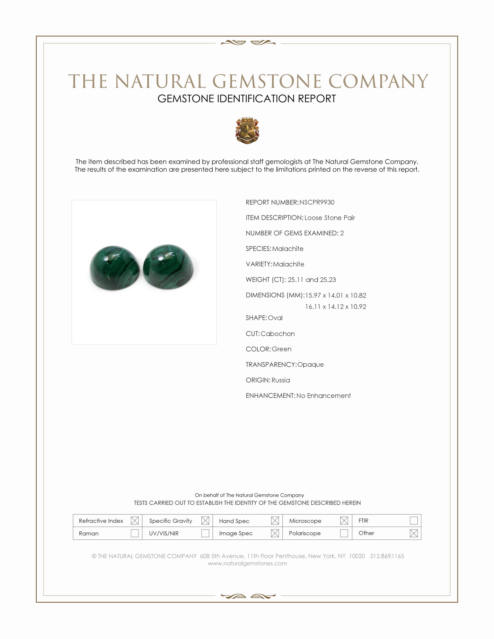 50.34 Ct.Tw. Cabochon Malachite Pair from Russia