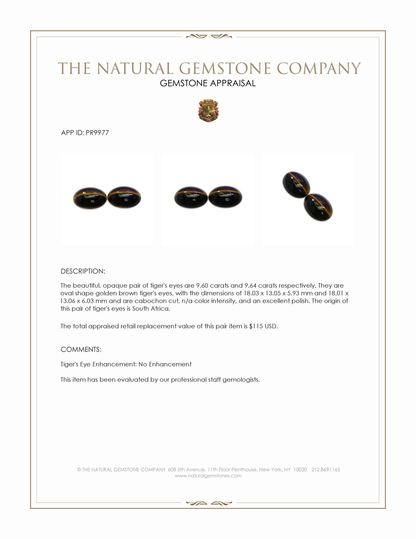 19.24 Ct.Tw. Cabochon Tiger's Eye Pair from South Africa