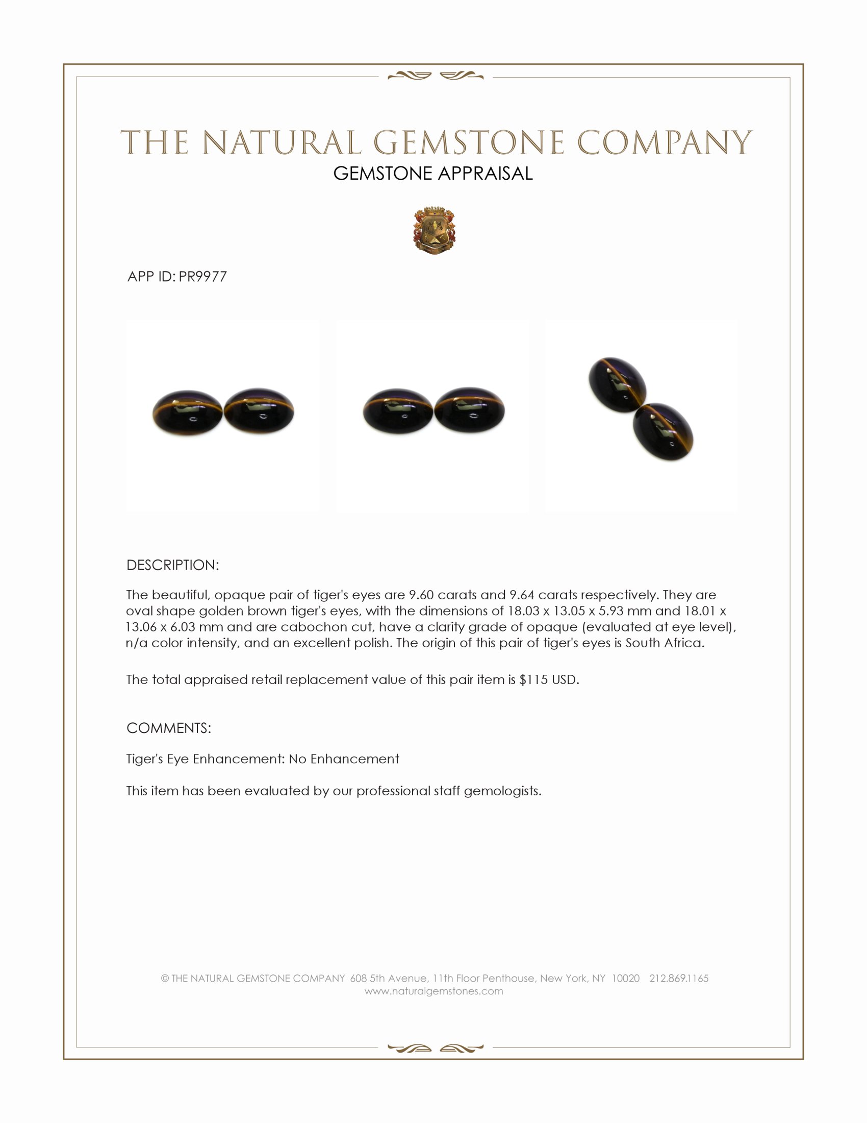 19.24 Ct.Tw. Cabochon Tiger's Eye Pair from South Africa