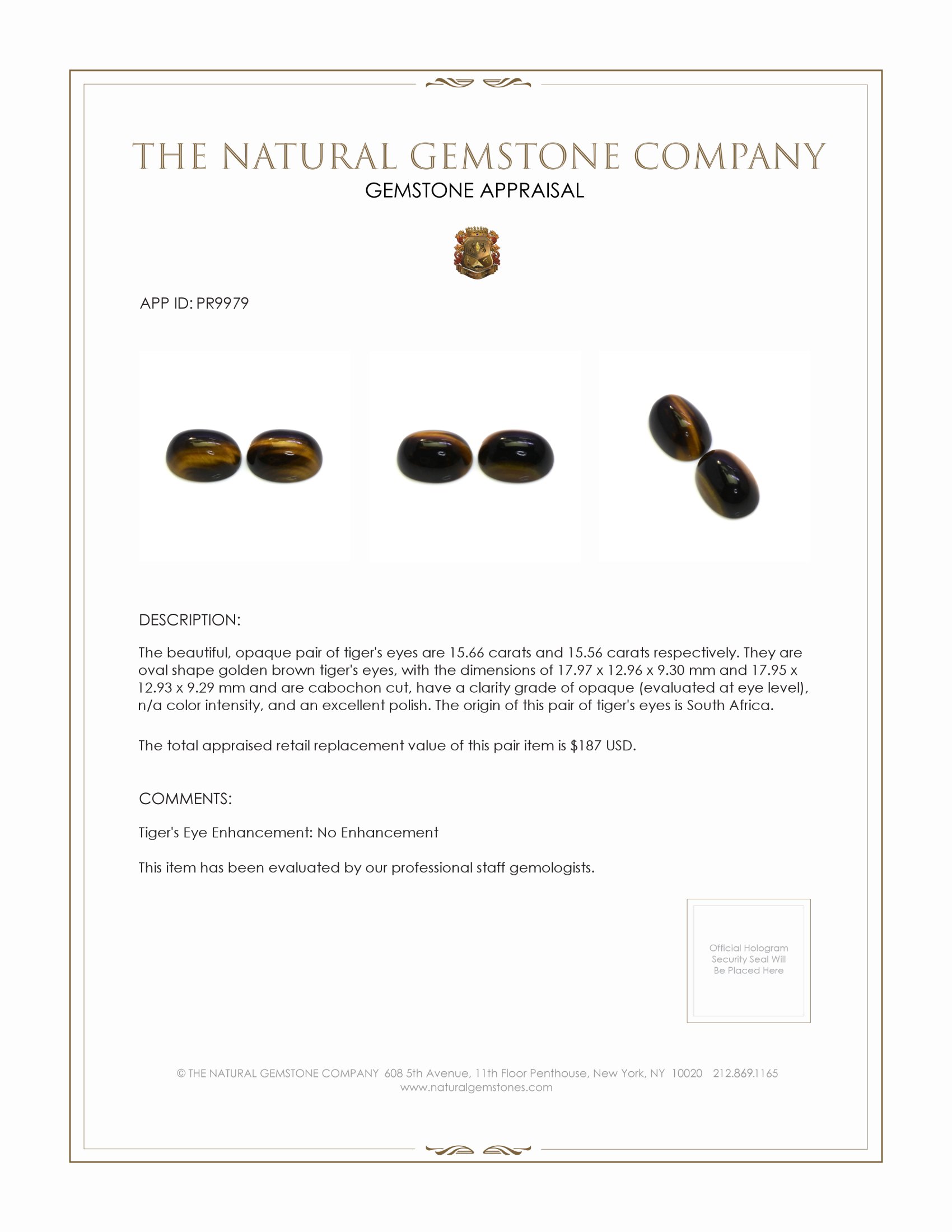 31.22 Ct.Tw. Cabochon Tiger's Eye Pair from South Africa