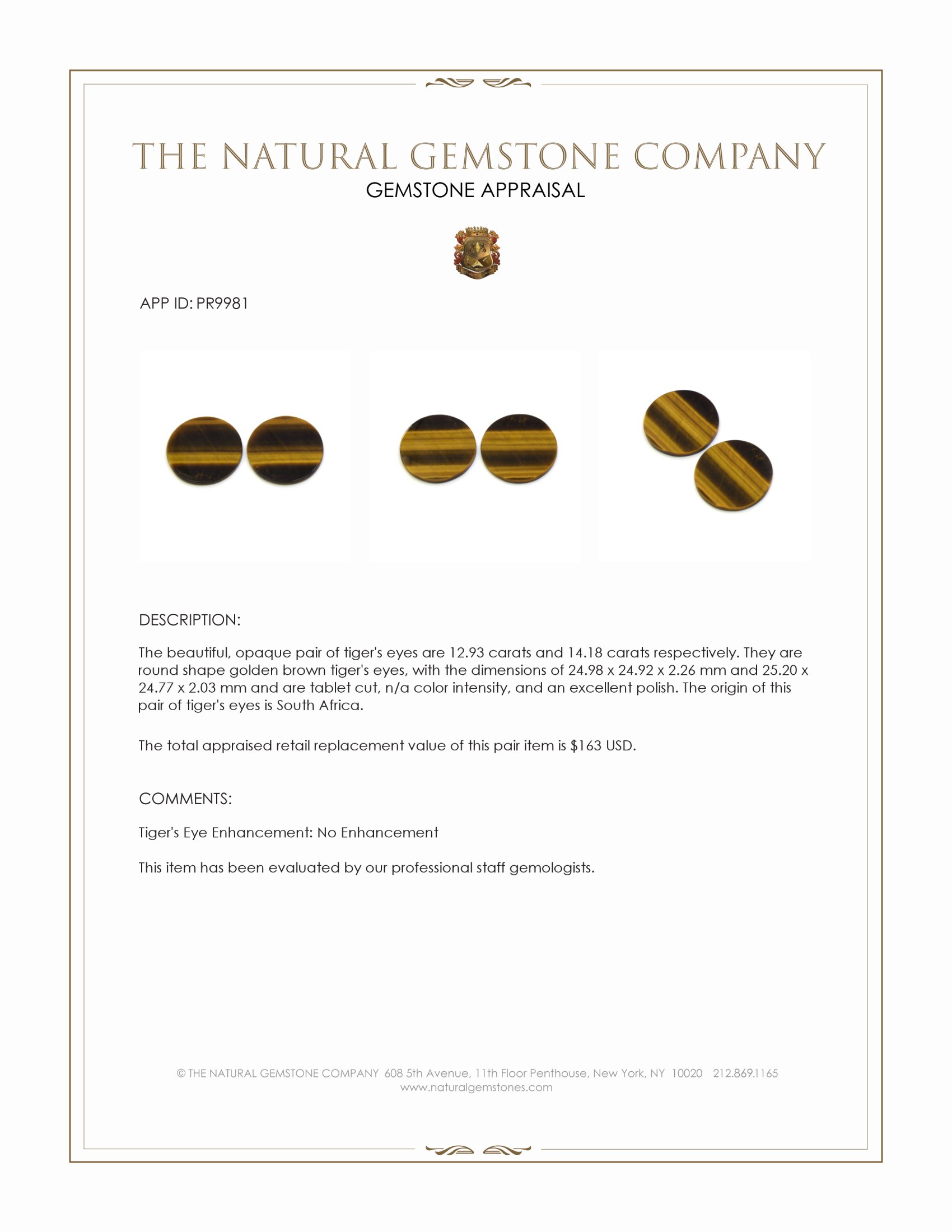 27.11 Ct.Tw. Tiger's Eye Pair from South Africa
