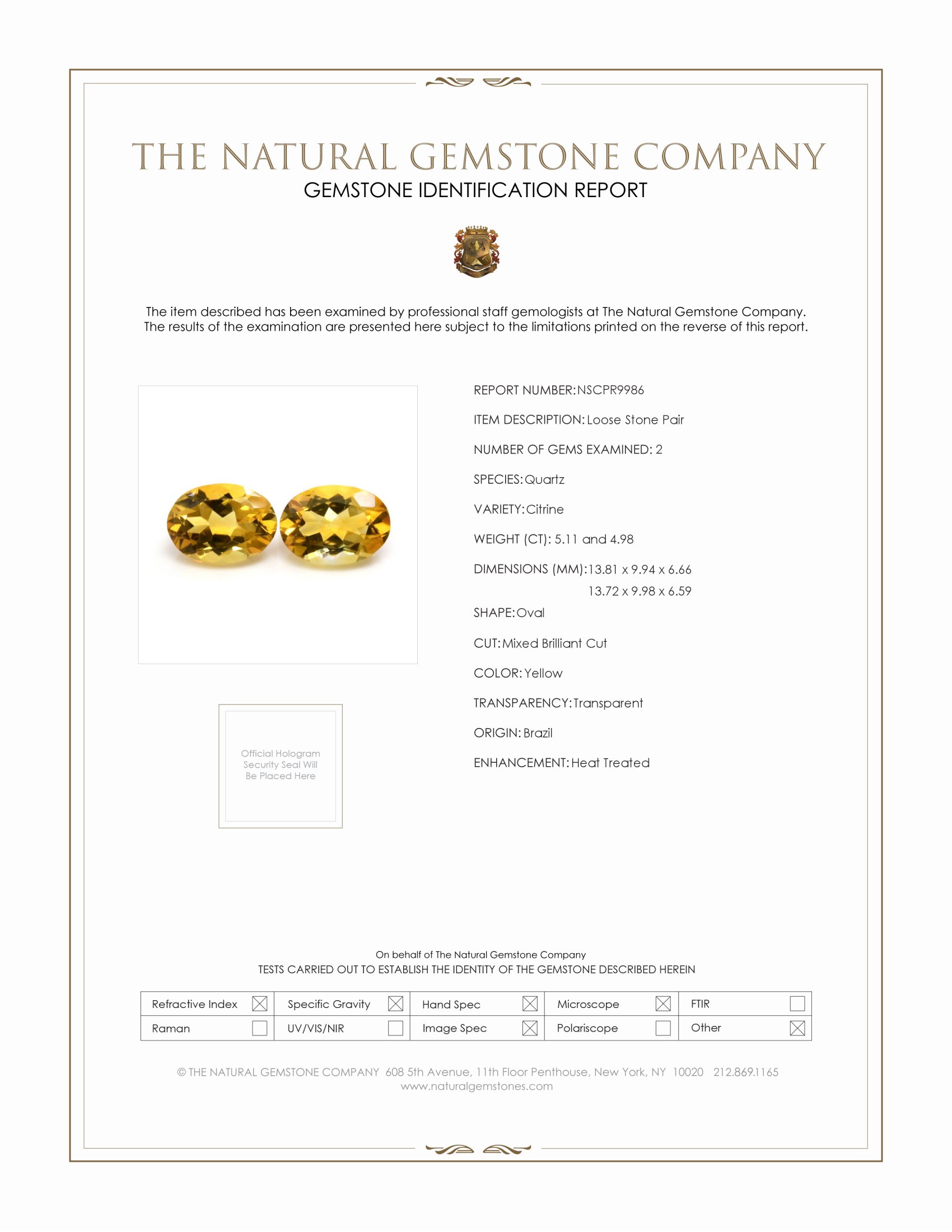 10.09 Ct.Tw. Yellow Citrine Pair from Brazil