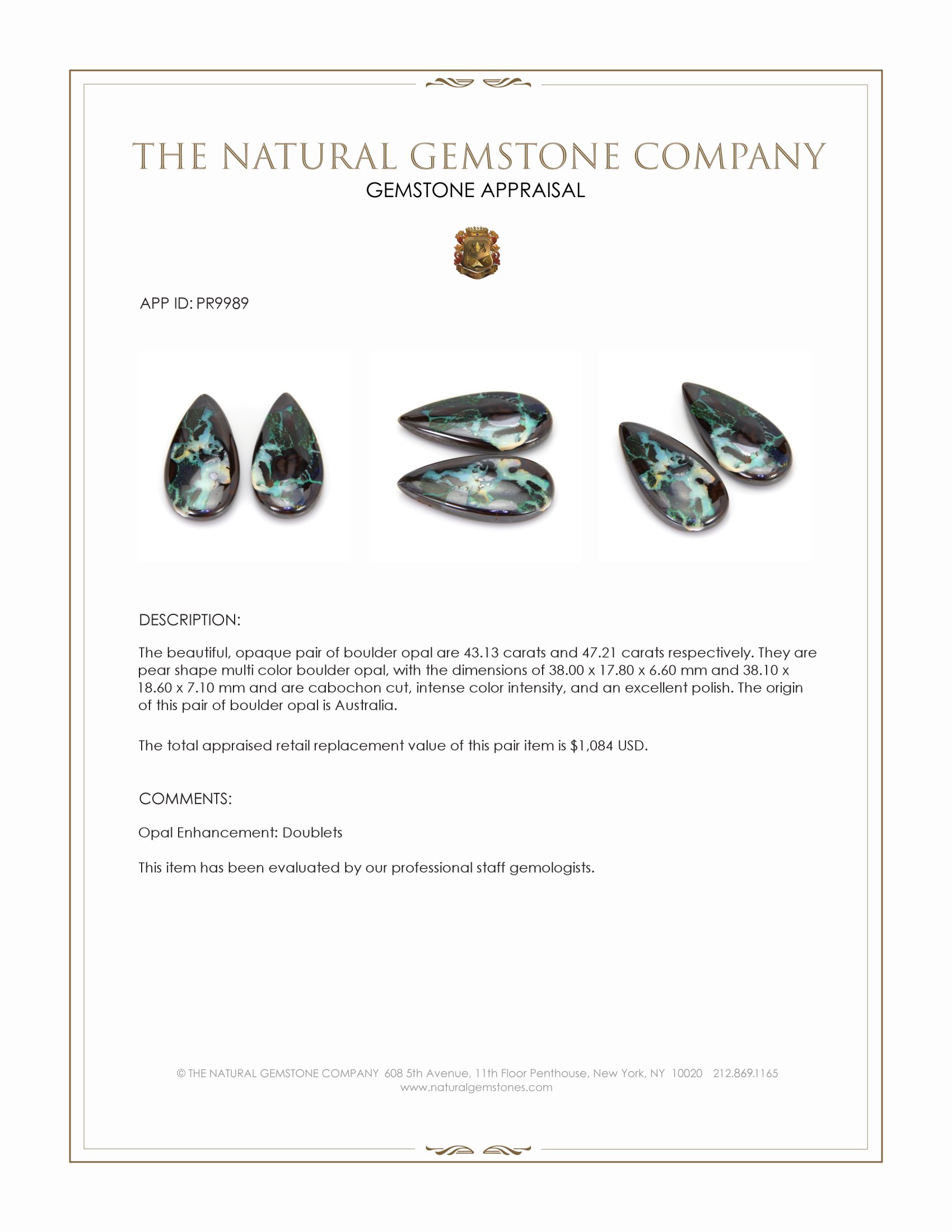 90.34 Ct.Tw. Multi Color Cabochon Opal Pair from Australia