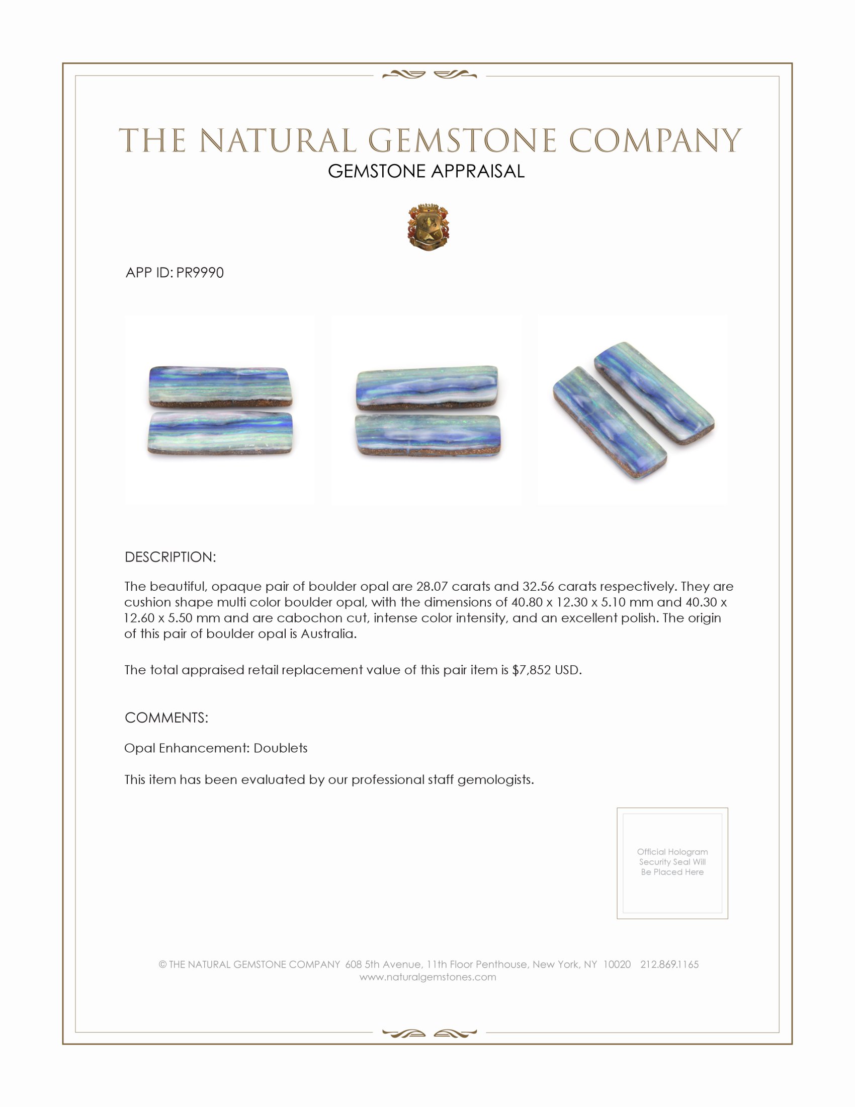 60.63 Ct.Tw. Cabochon Opal Pair from Australia