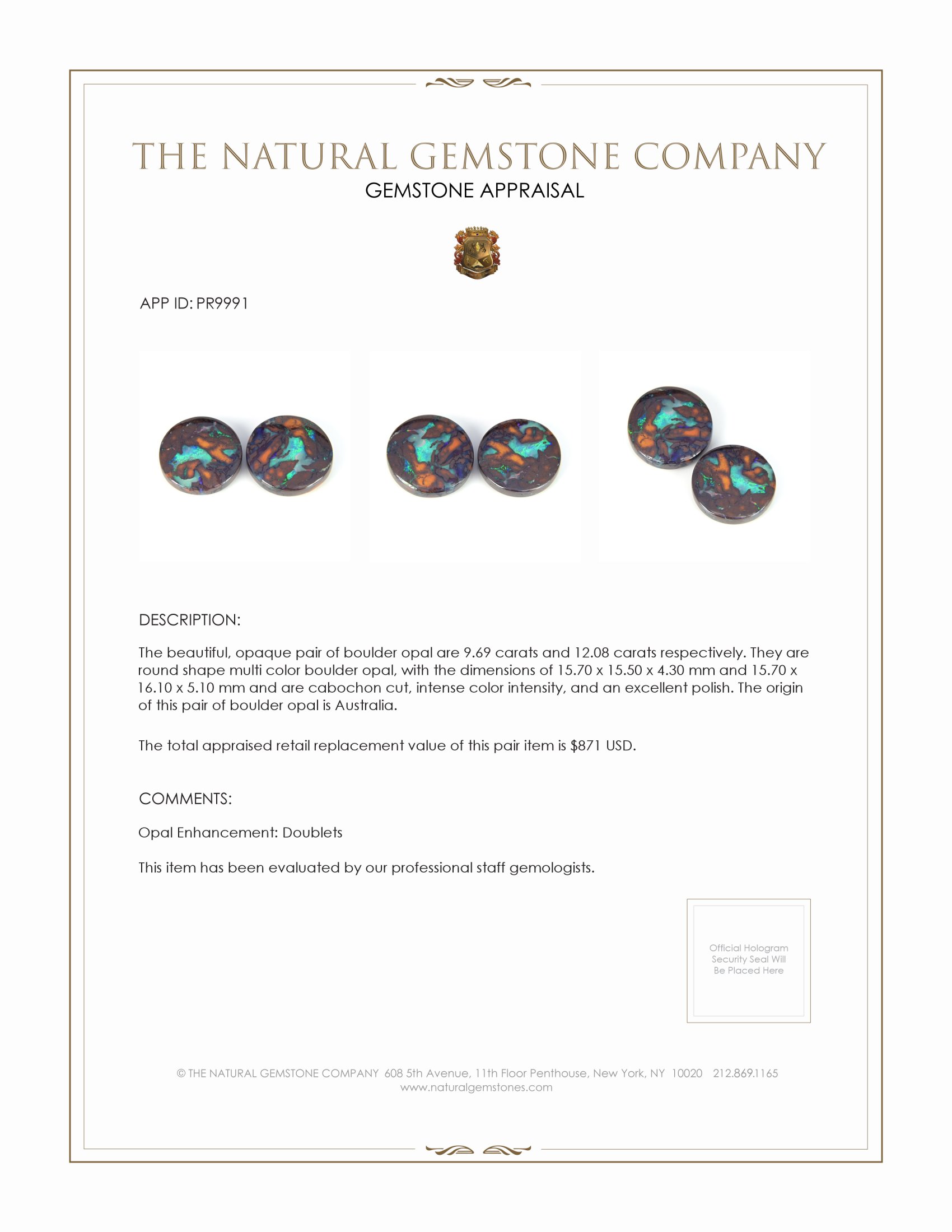 21.77 Ct.Tw. Cabochon Opal Pair from Australia