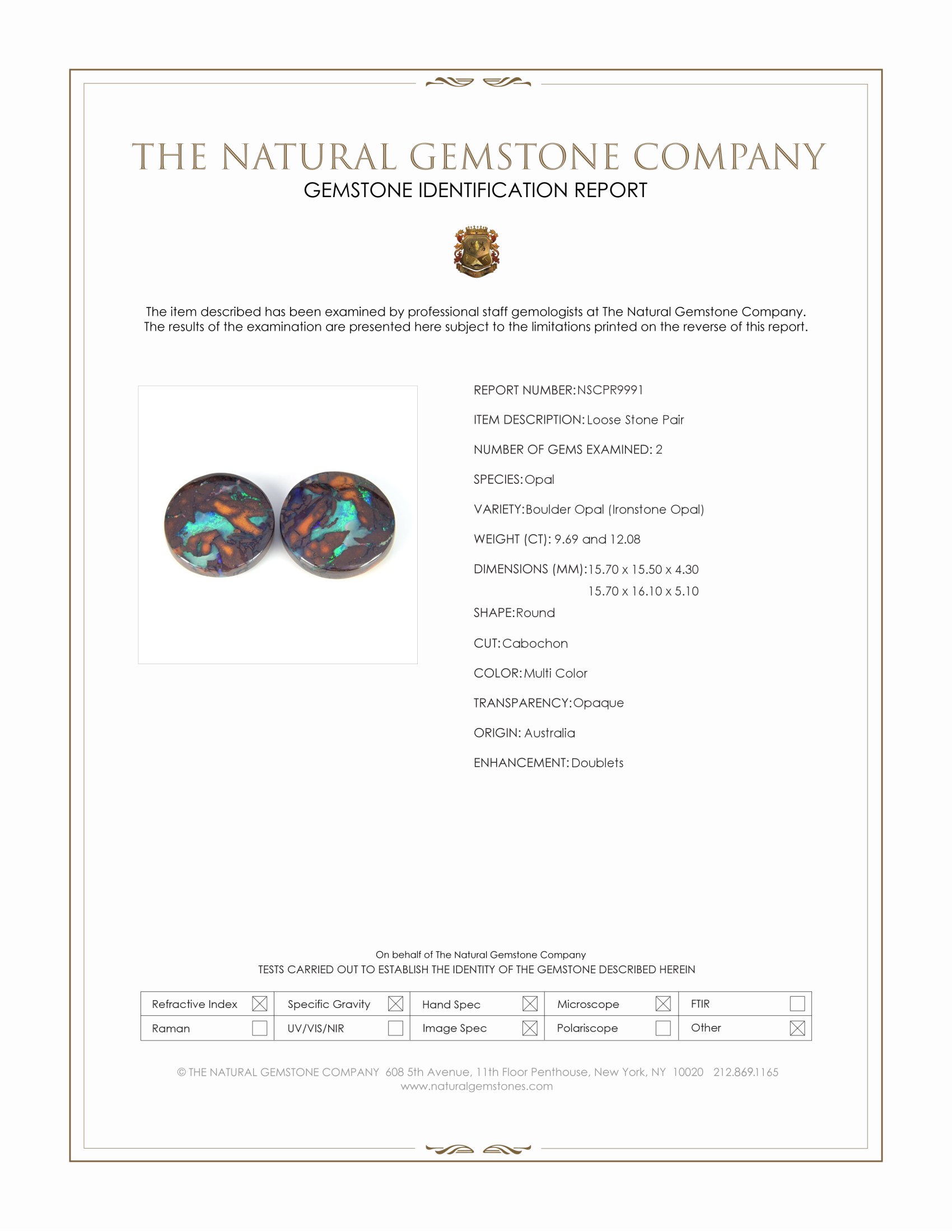 21.77 Ct.Tw. Multi Color Cabochon Boulder Opal (Ironstone Opal) Pair from Australia