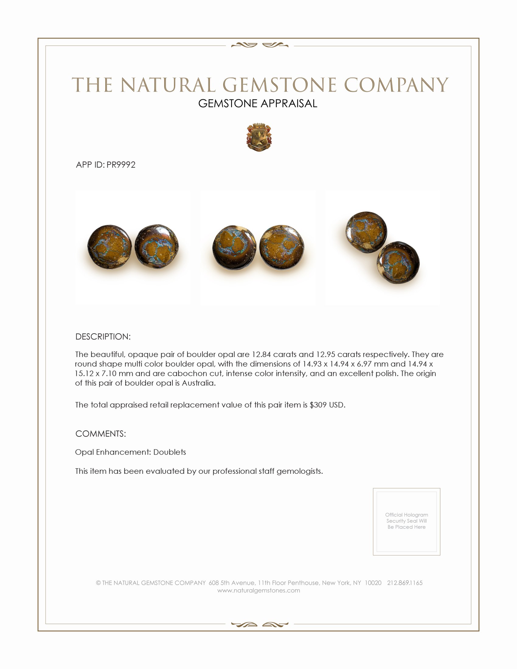 25.79 Ct.Tw. Cabochon Opal Pair from Australia