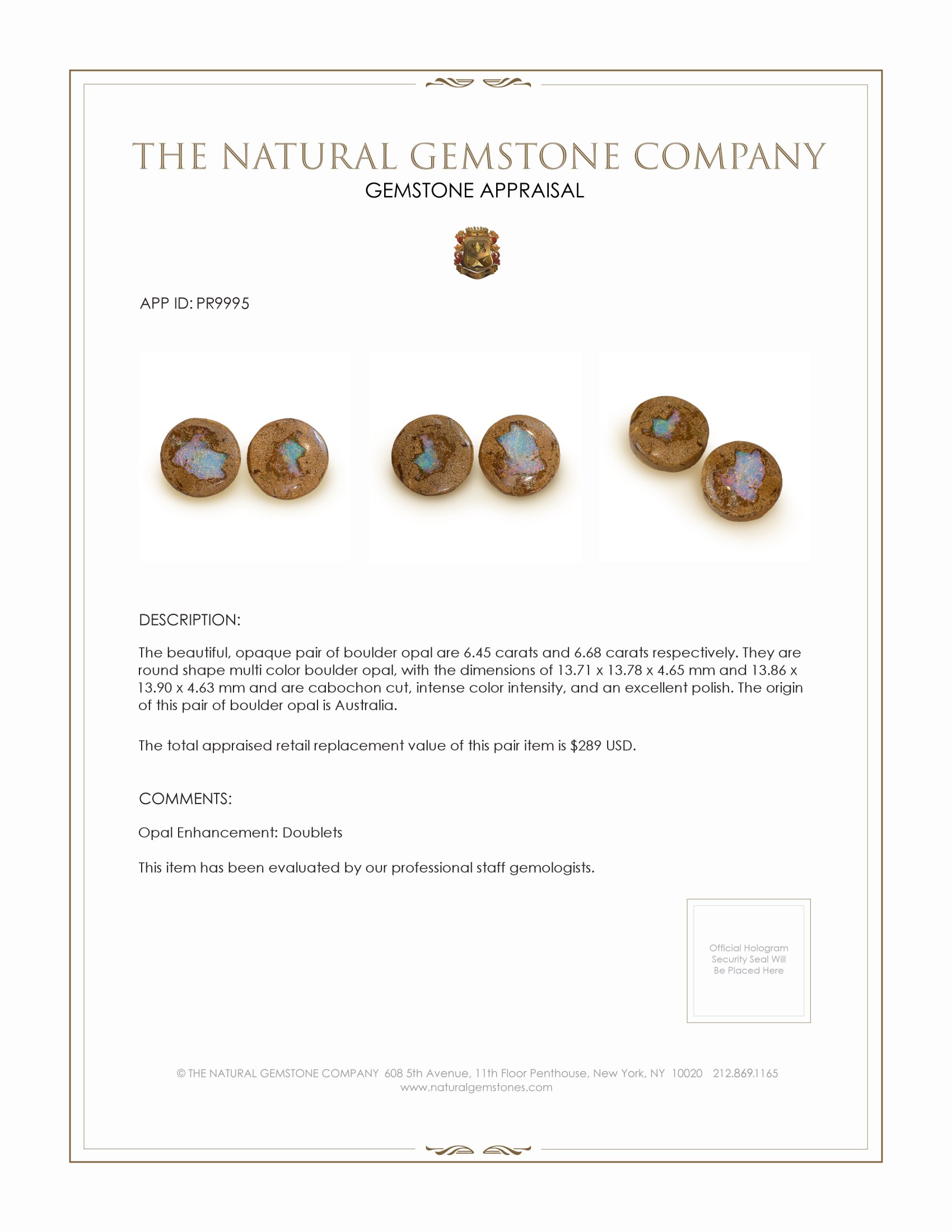 13.13 Ct.Tw. Cabochon Opal Pair from Australia