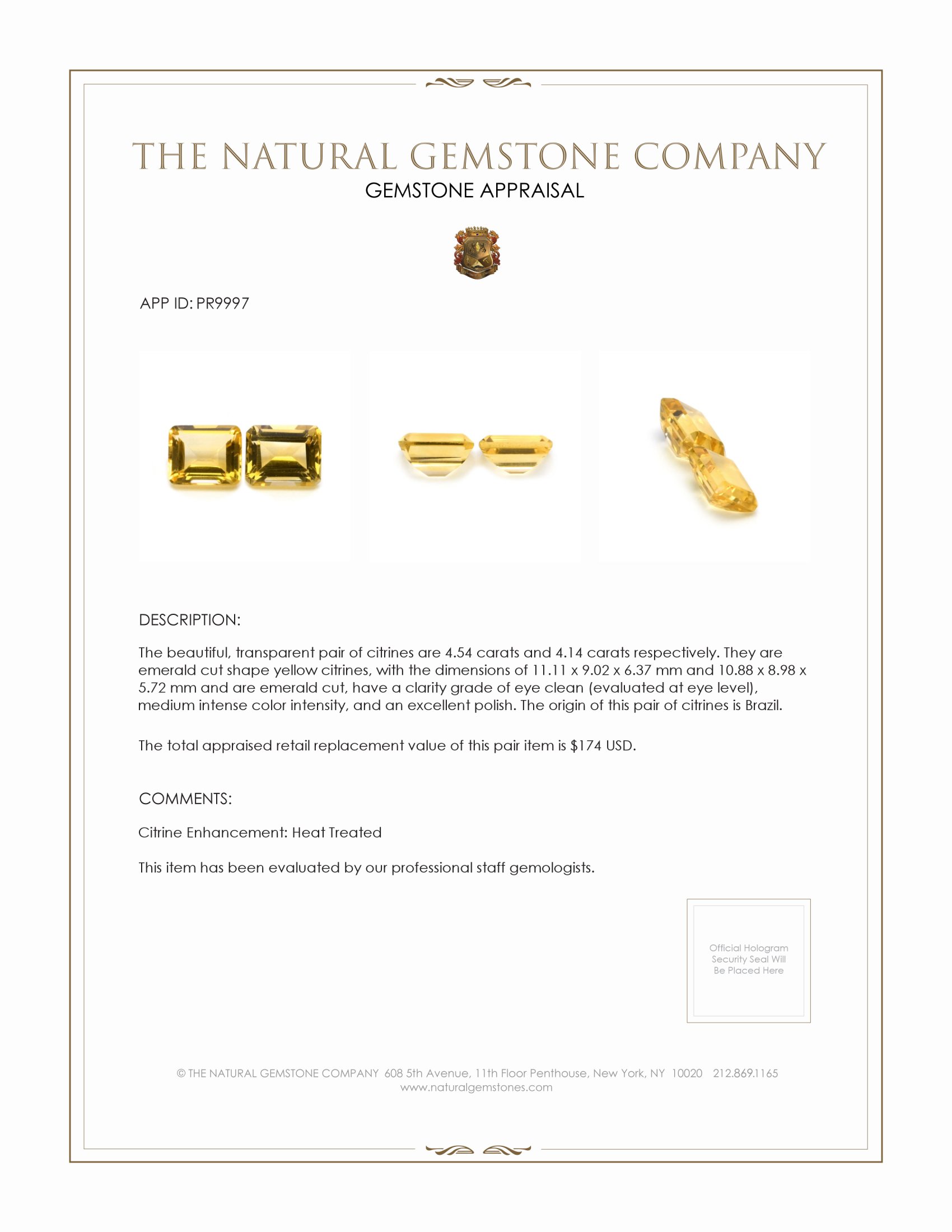 8.68 Ct.Tw. Citrine Pair from Brazil