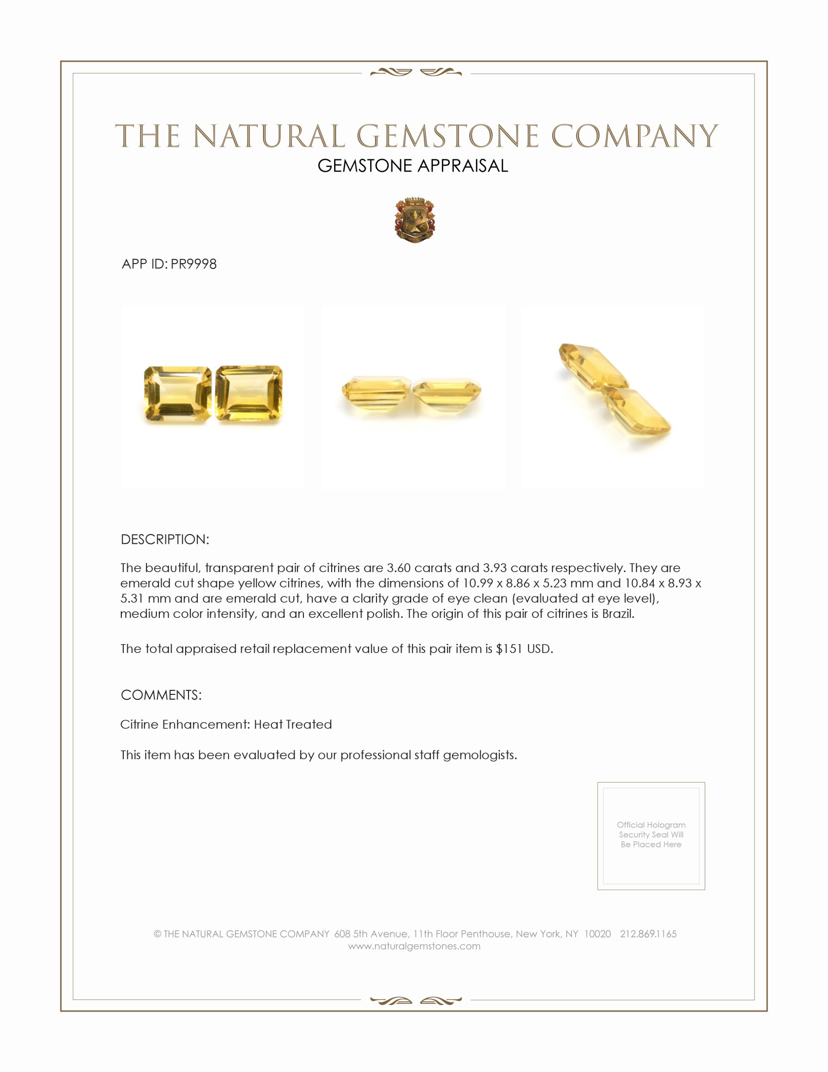 7.53 Ct.Tw. Citrine Pair from Brazil