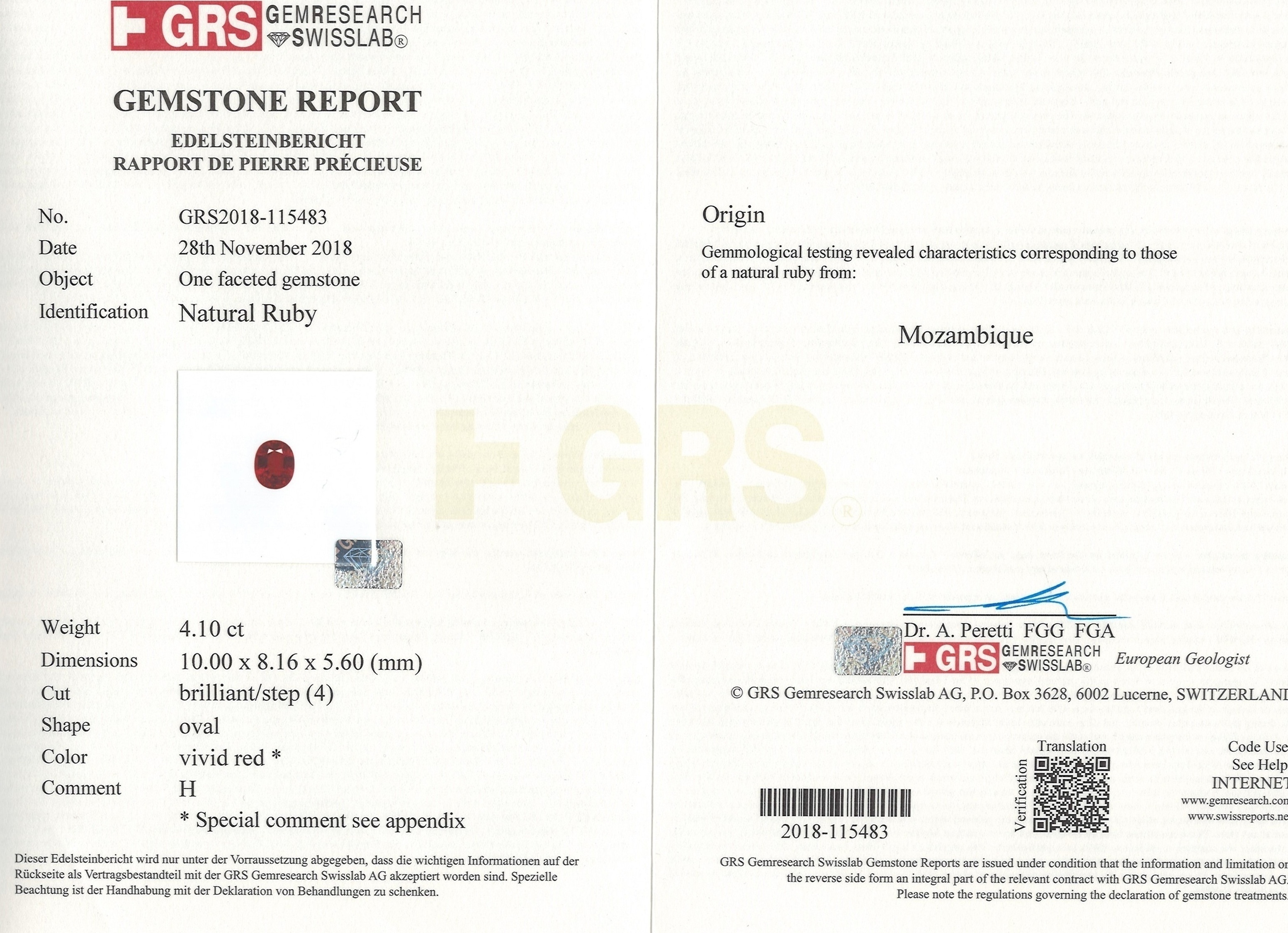 4.10 Ct. Ruby from Mozambique