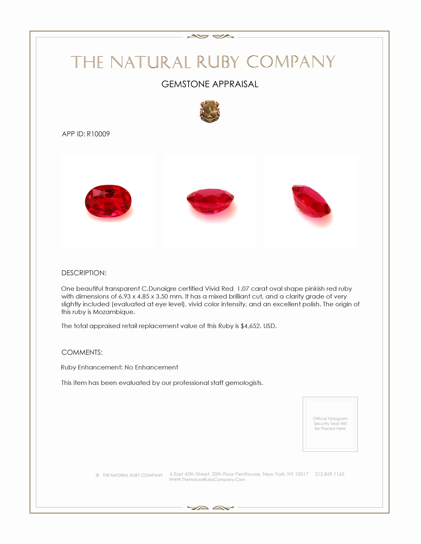 1.07 Ct. Ruby from Mozambique