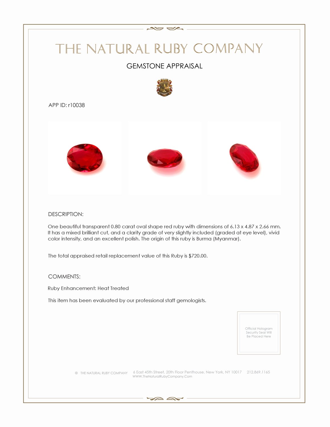 0.80 Ct. Ruby from Burma (Myanmar)