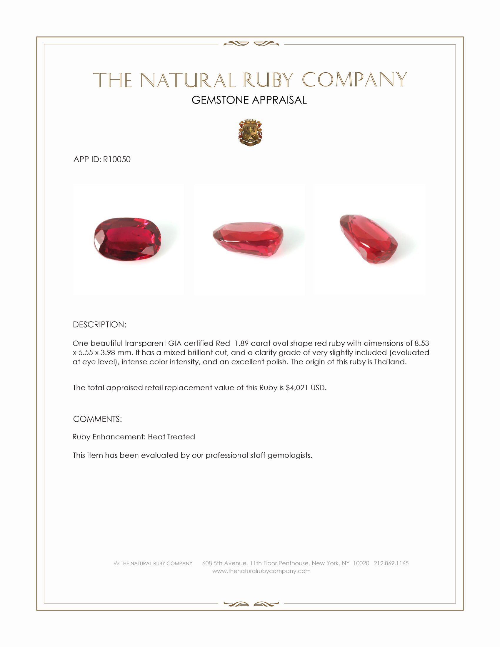 1.89 Ct. Ruby from Thailand