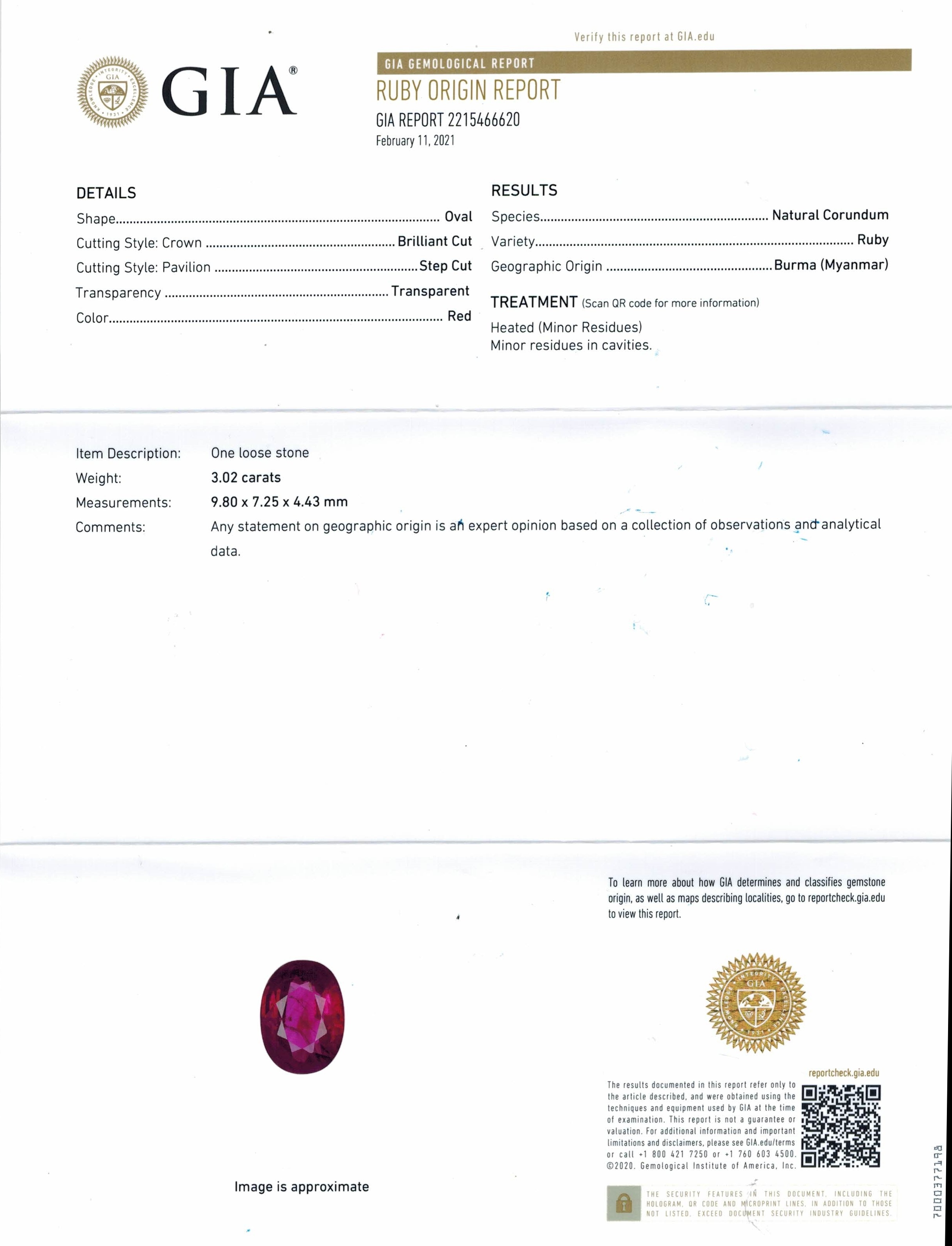 3.02 Ct. Ruby from Burma (Myanmar)