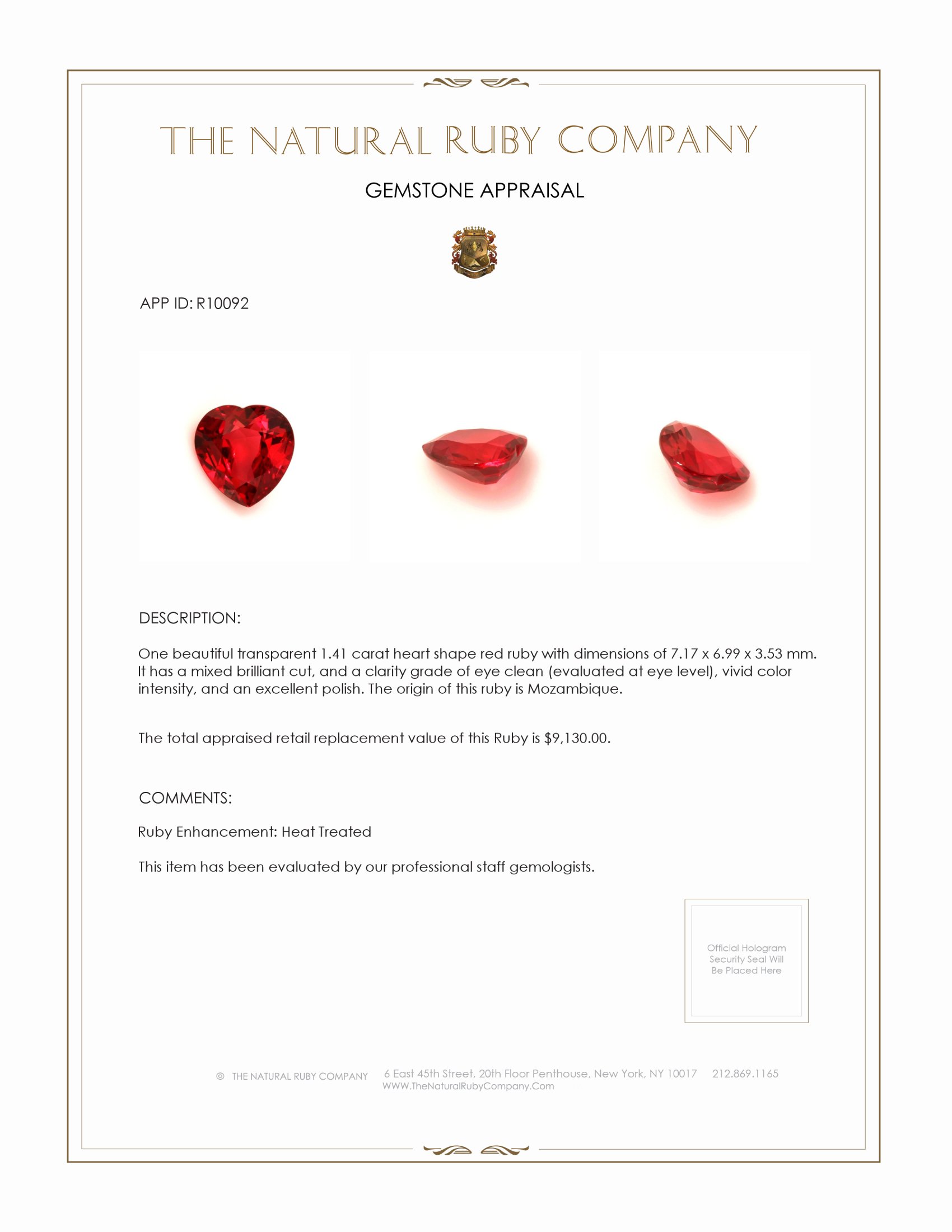 1.41 Ct. Ruby from Mozambique