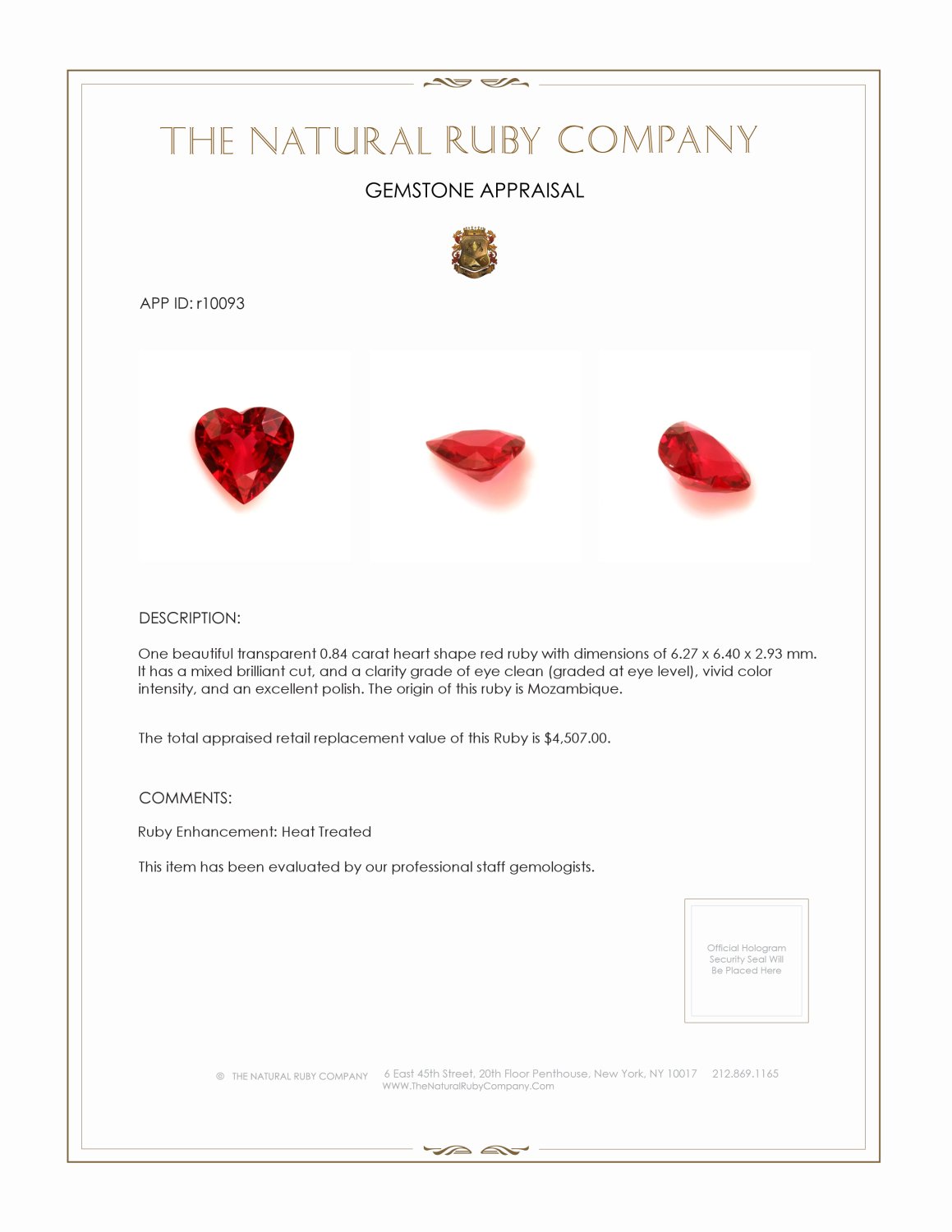 0.84 Ct. Ruby from Mozambique