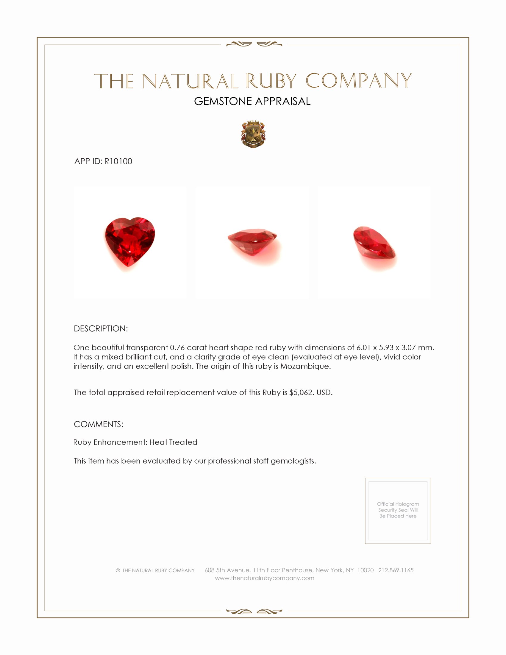 0.76 Ct. Ruby from Mozambique