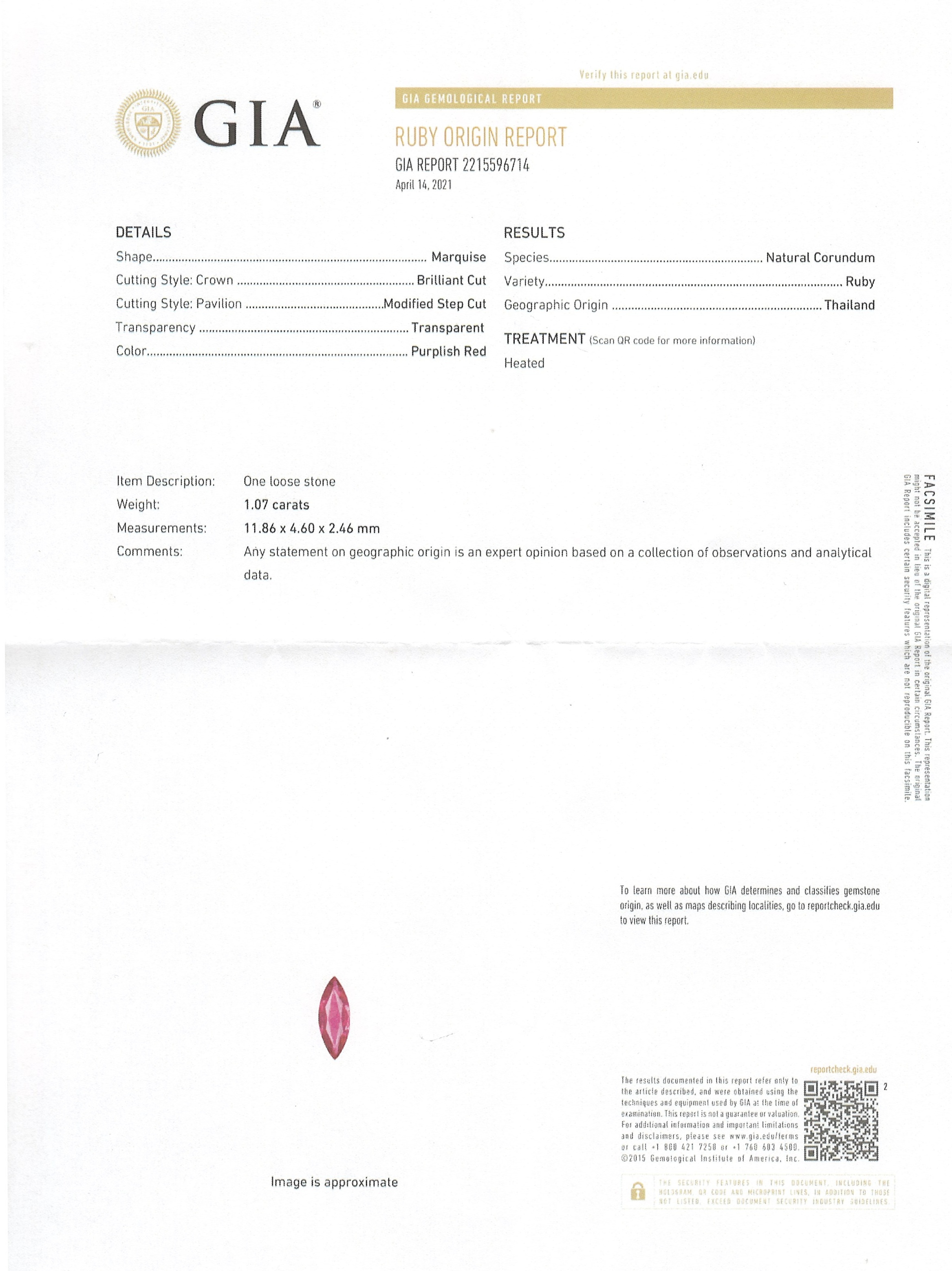 1.07 Ct. Ruby from Thailand