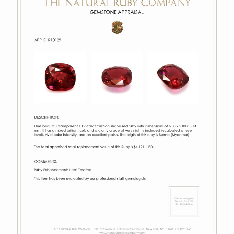 1.19 Ct. Ruby from Burma (Myanmar)