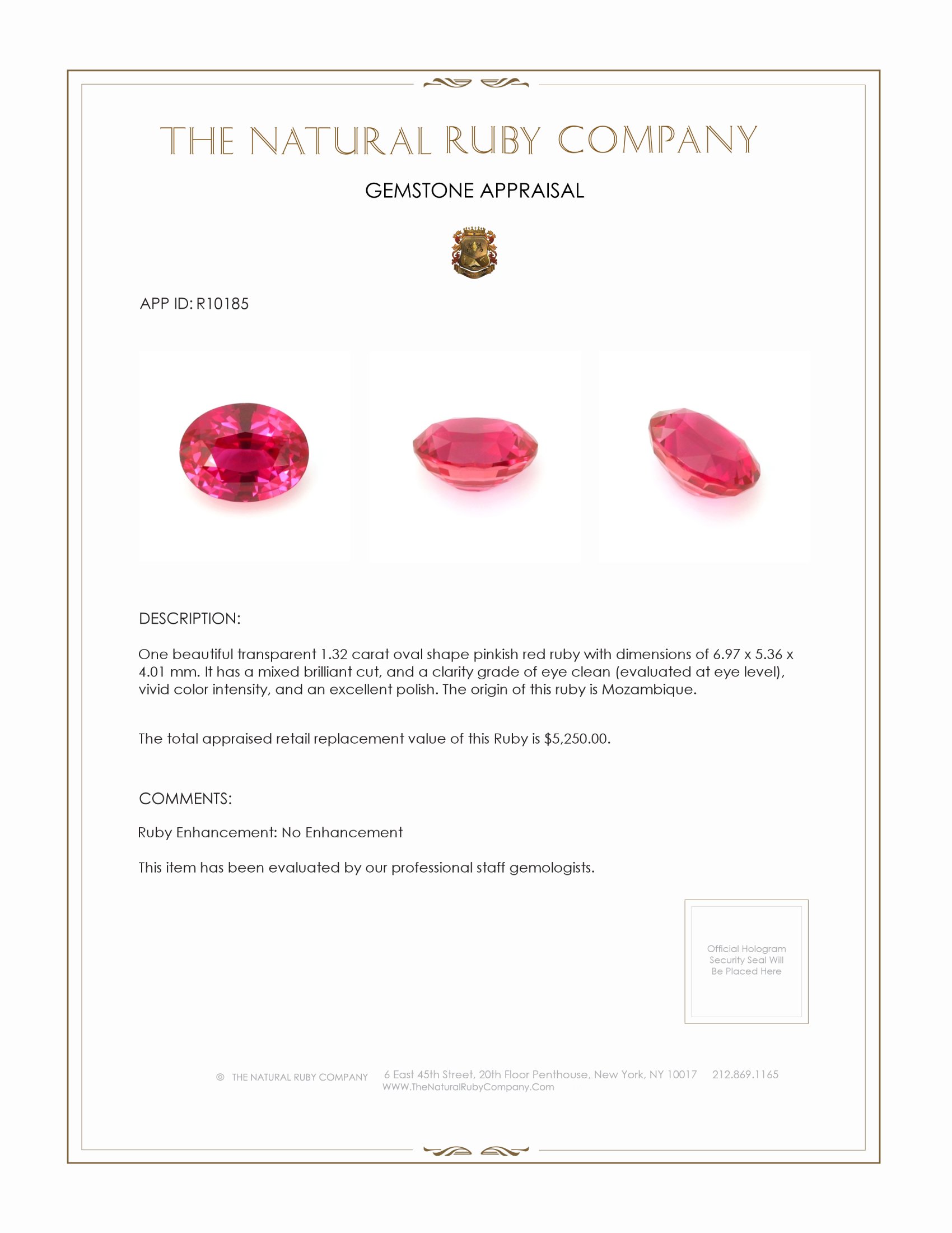 1.32 Ct. Ruby from Mozambique