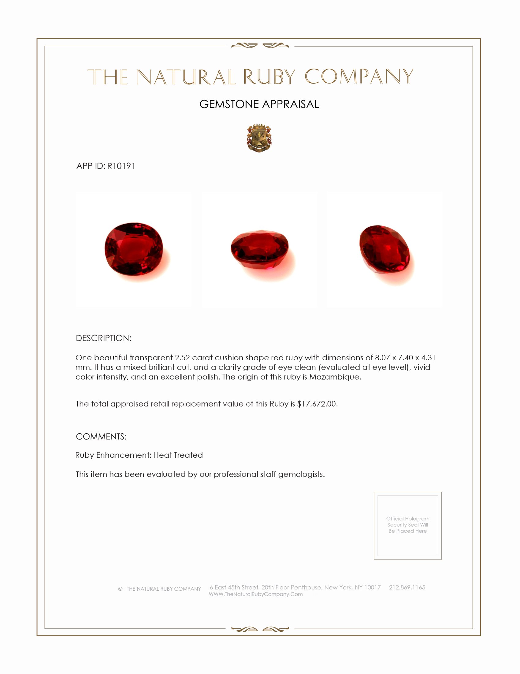 2.52 Ct. Ruby from Mozambique