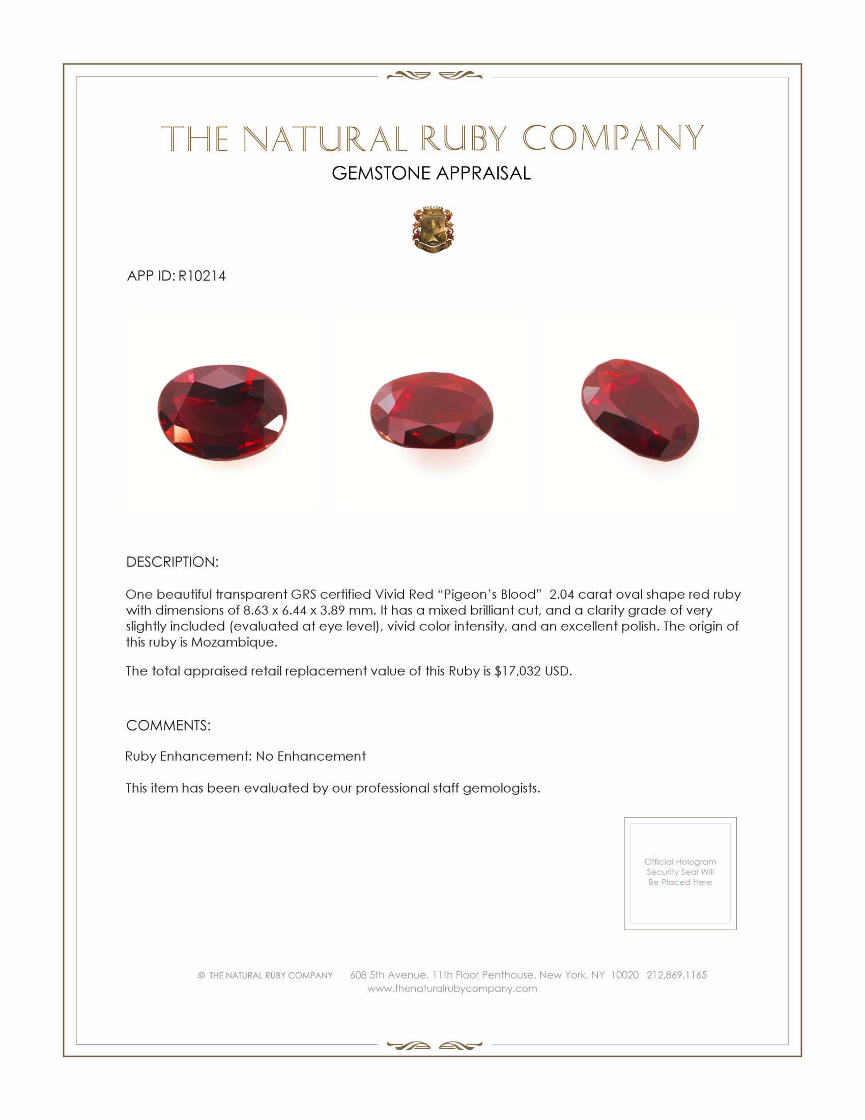2.04 Ct. Ruby from Mozambique