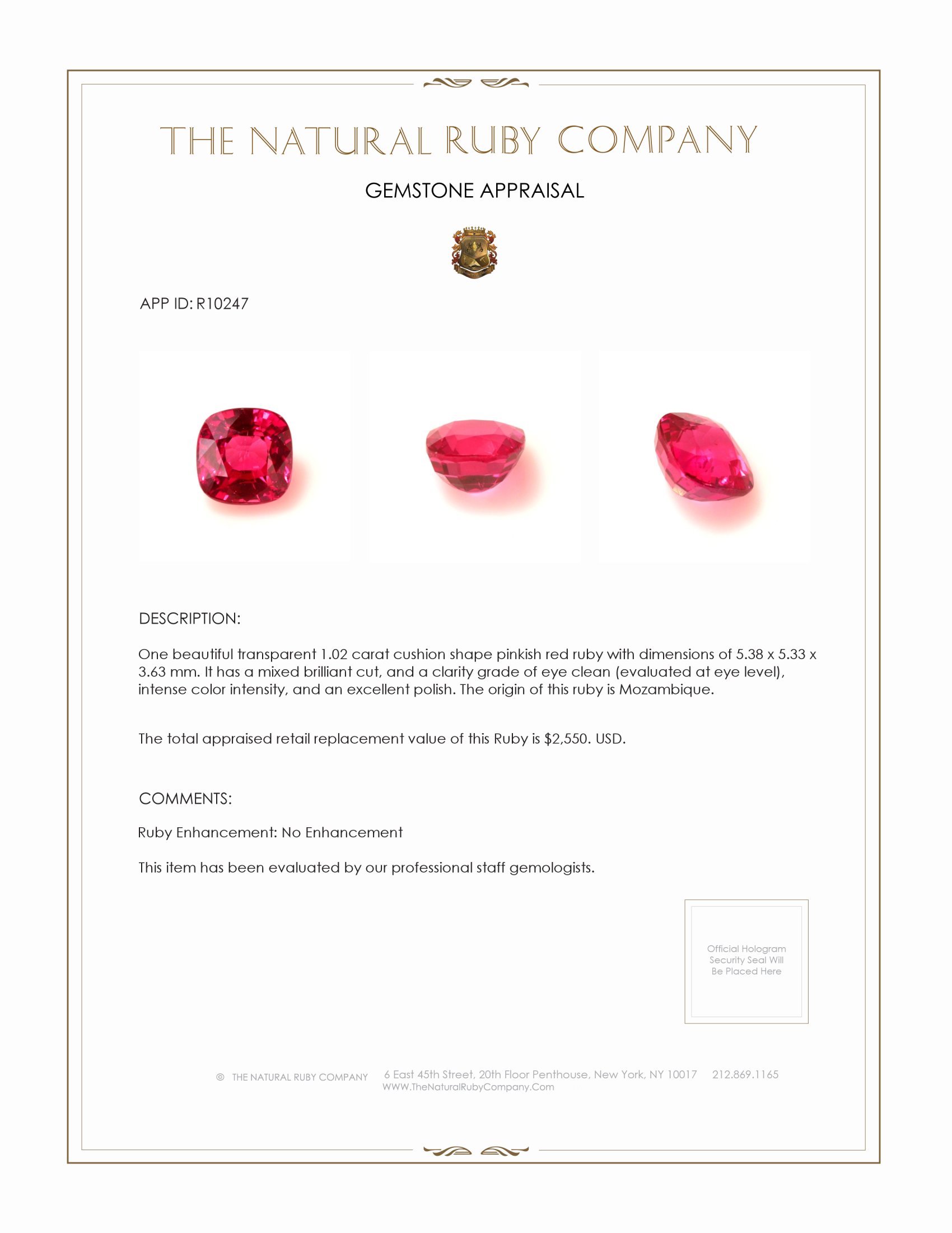 1.02 Ct. Ruby from Mozambique