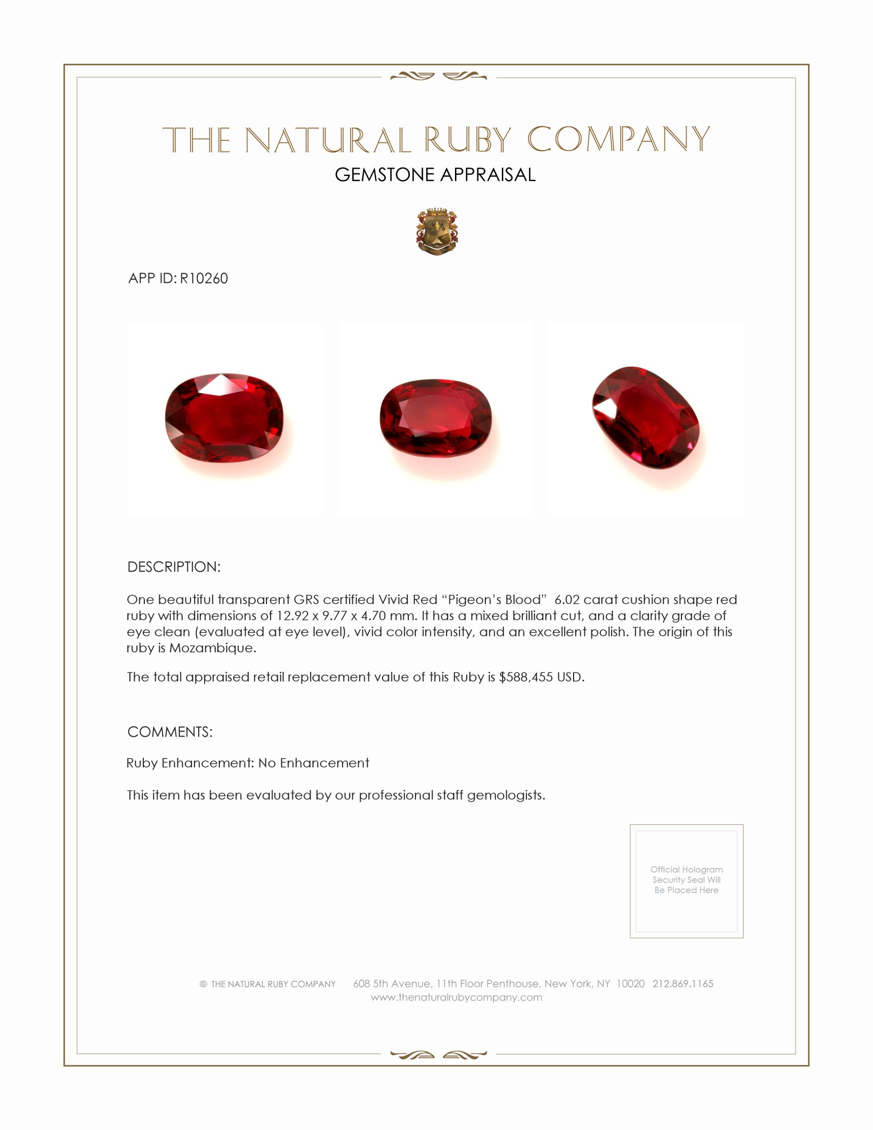 6.02 Ct. Ruby from Mozambique