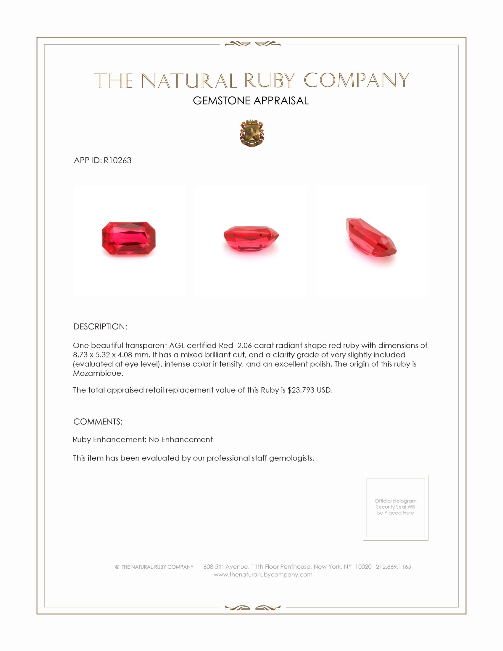 2.06 Ct. Ruby from Mozambique