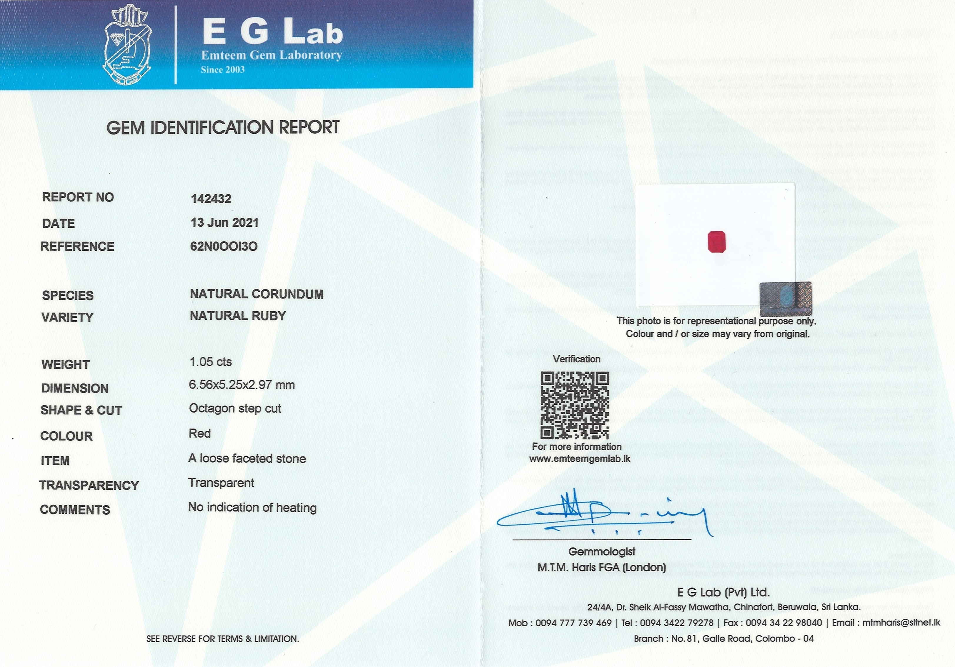 1.05 Ct. Ruby from Mozambique